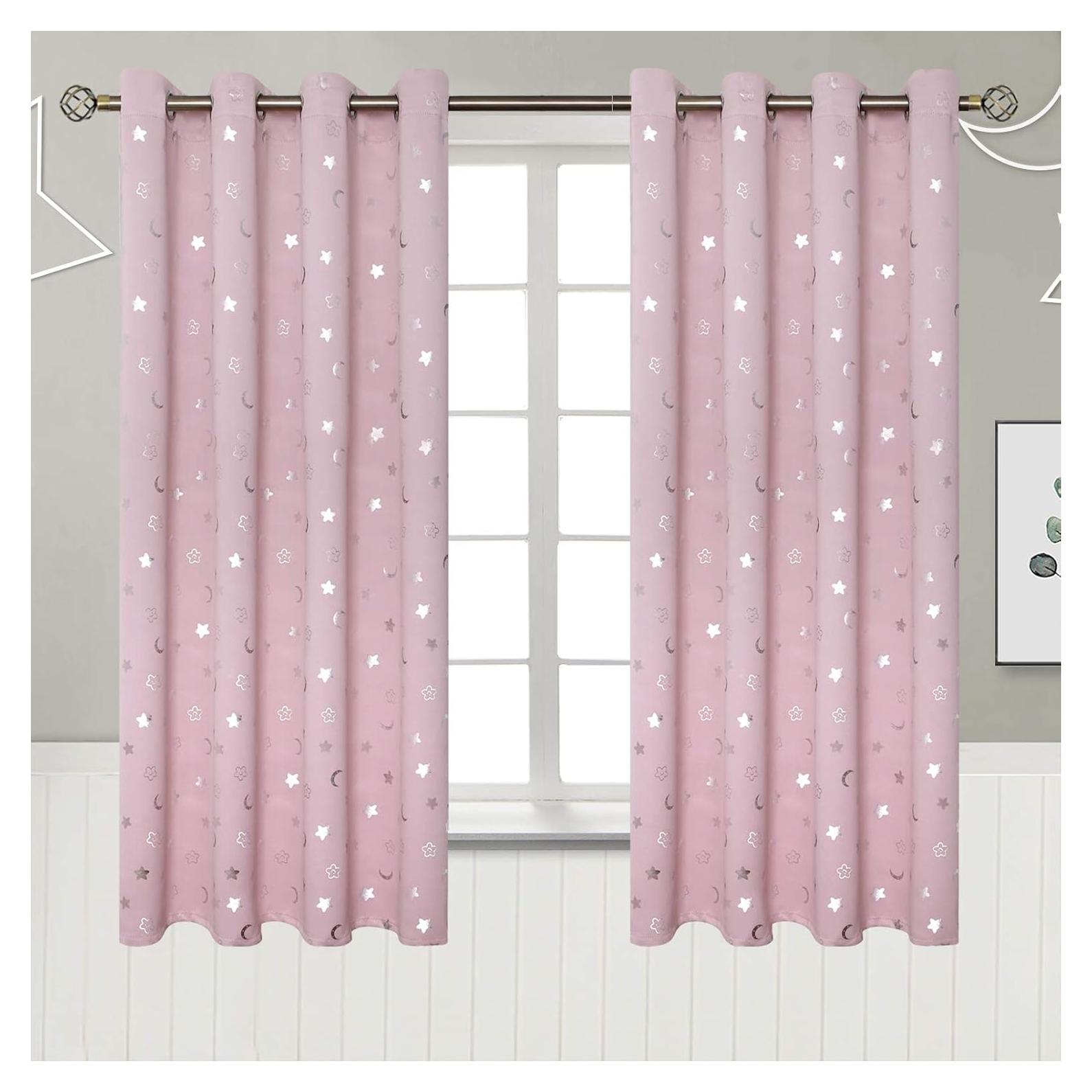 Cortinas Opacas BGment Rosadas 52x63 cm Estrellas y Luna