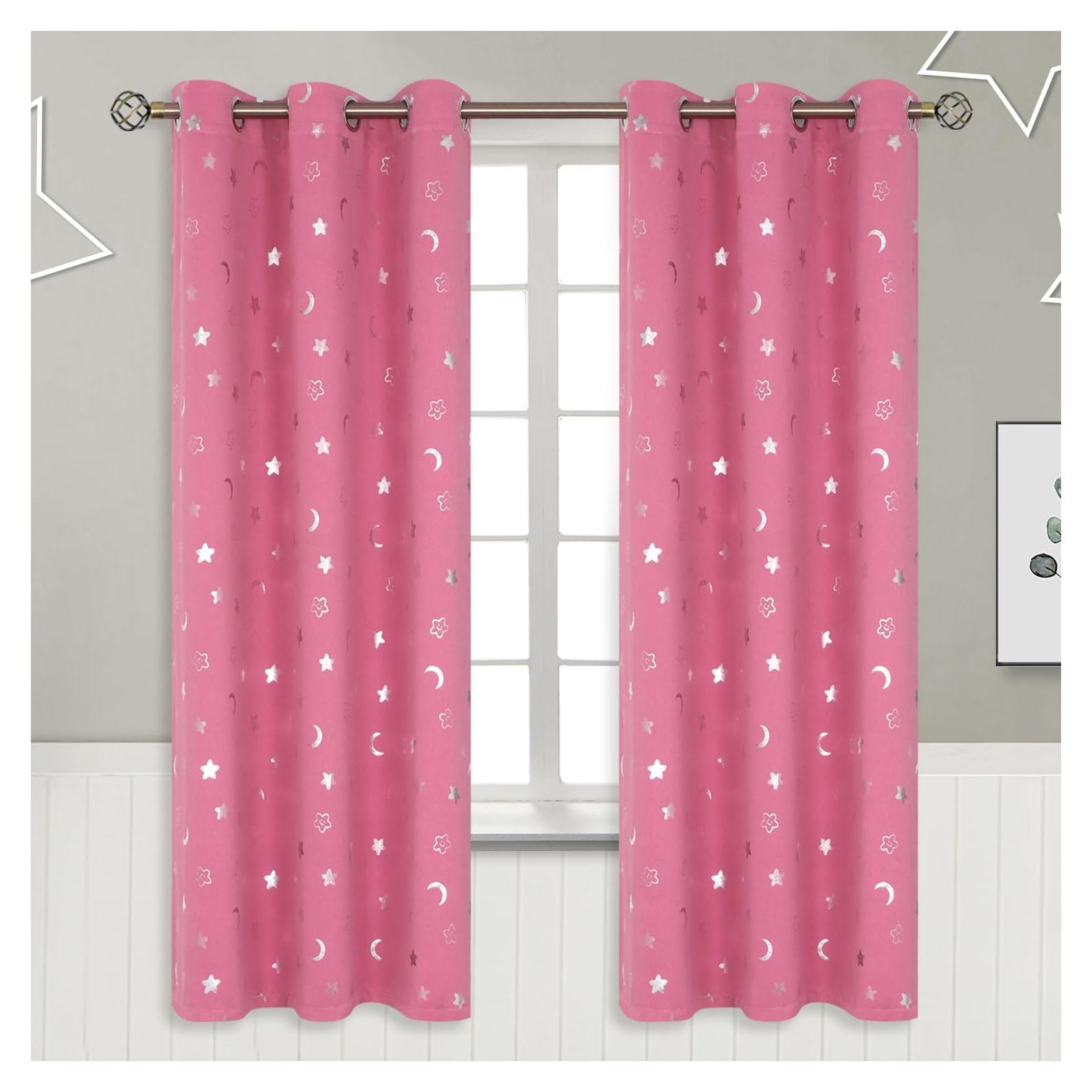 Cortinas Opacas BGment Rosa 42x72 cm Estrellas y Luna