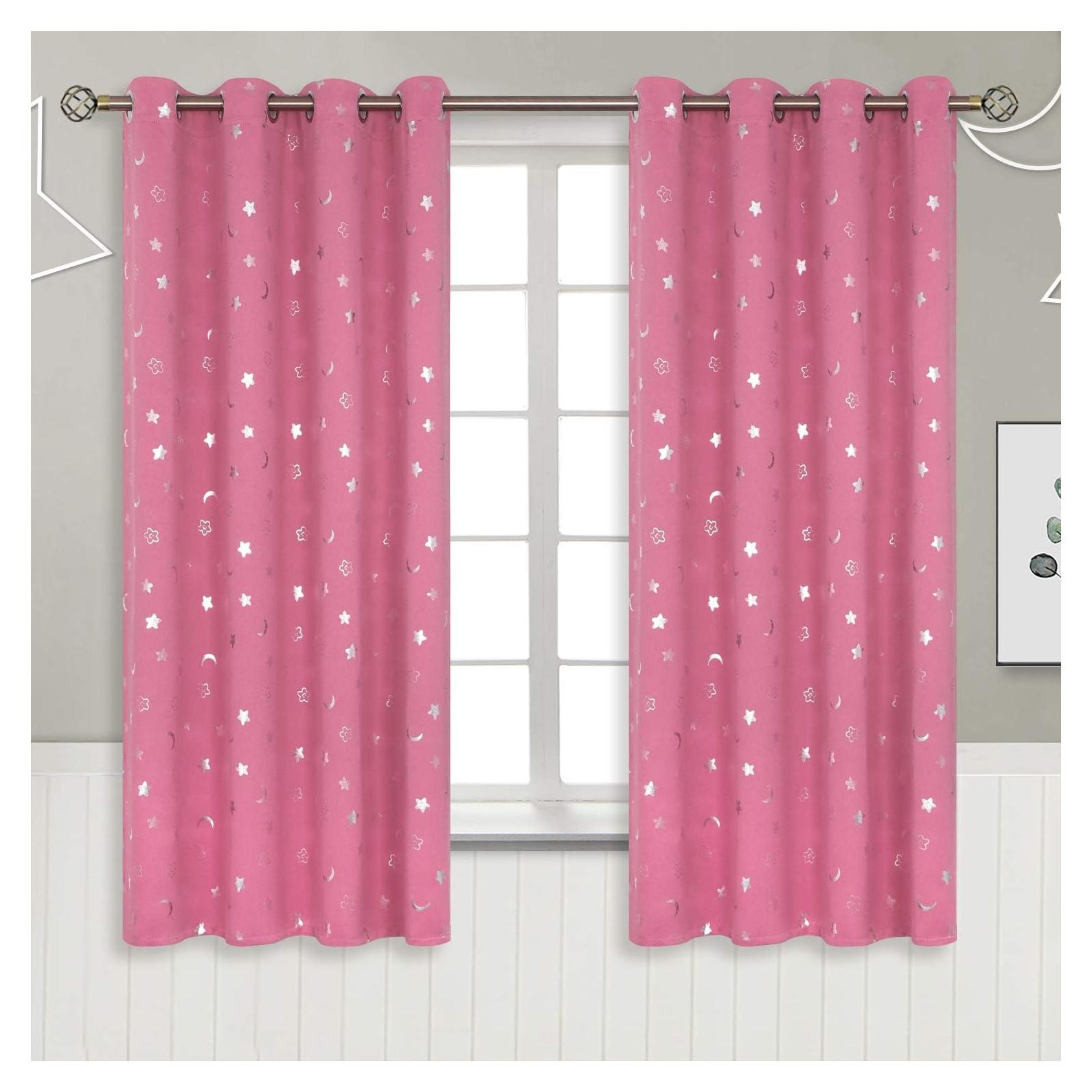 Cortinas Opacas BGment Rosa 55x63 cm Estrellas y Luna