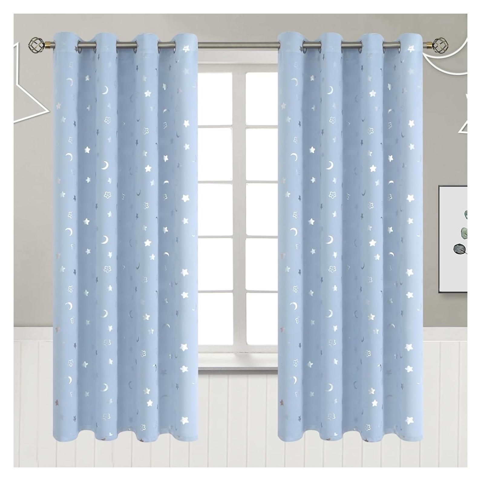 Cortinas Opacas BGment 52x72 Estrellas y Luna Azul Spa
