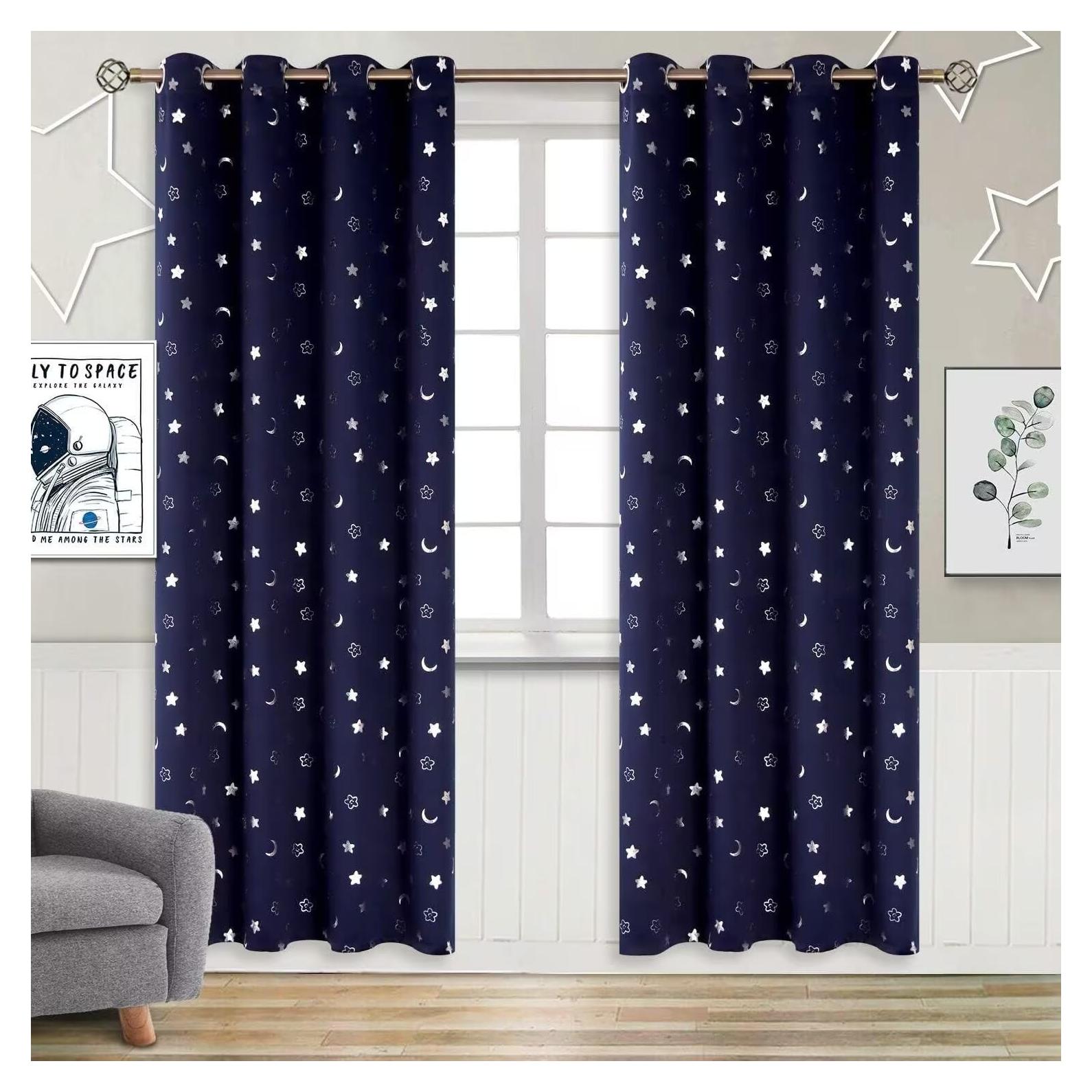 Cortinas Opacas BGment 2 Paneles 52x213 cm Estrellas Luna