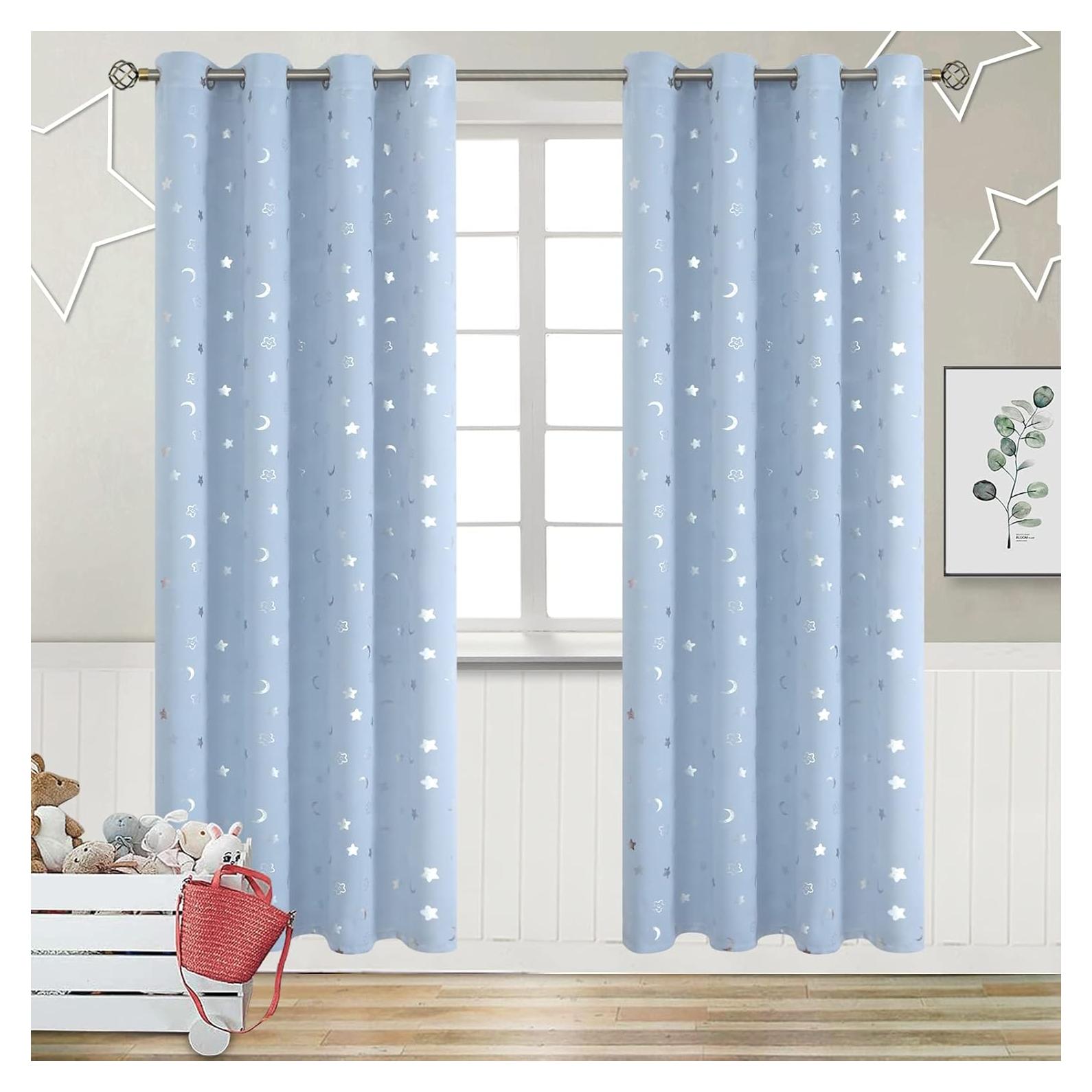 Cortinas Opacas BGment 52x84 Estrellas y Luna Azul Spa
