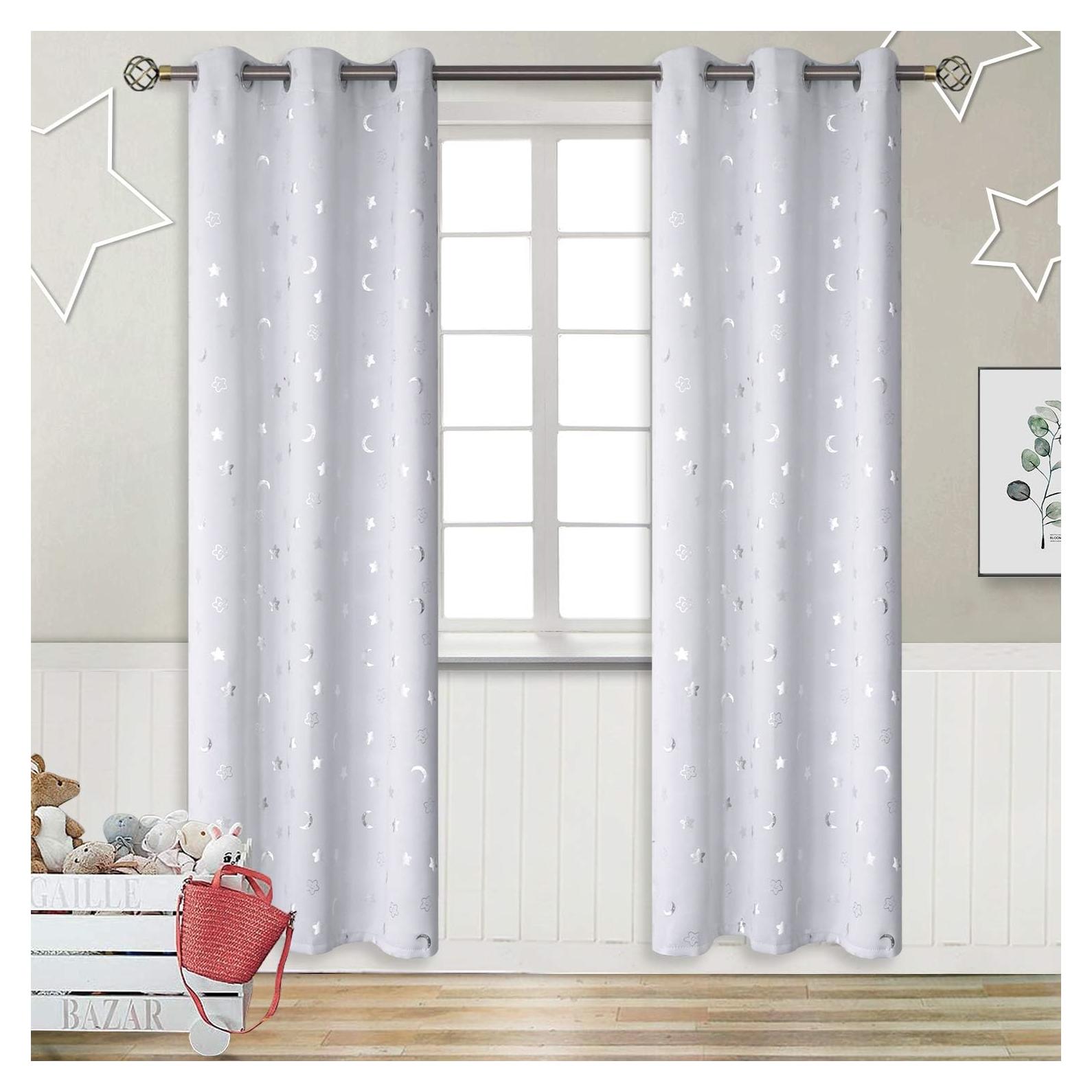 Cortinas Opacas BGment 2 Paneles Estrellas y Luna 106x213 cm