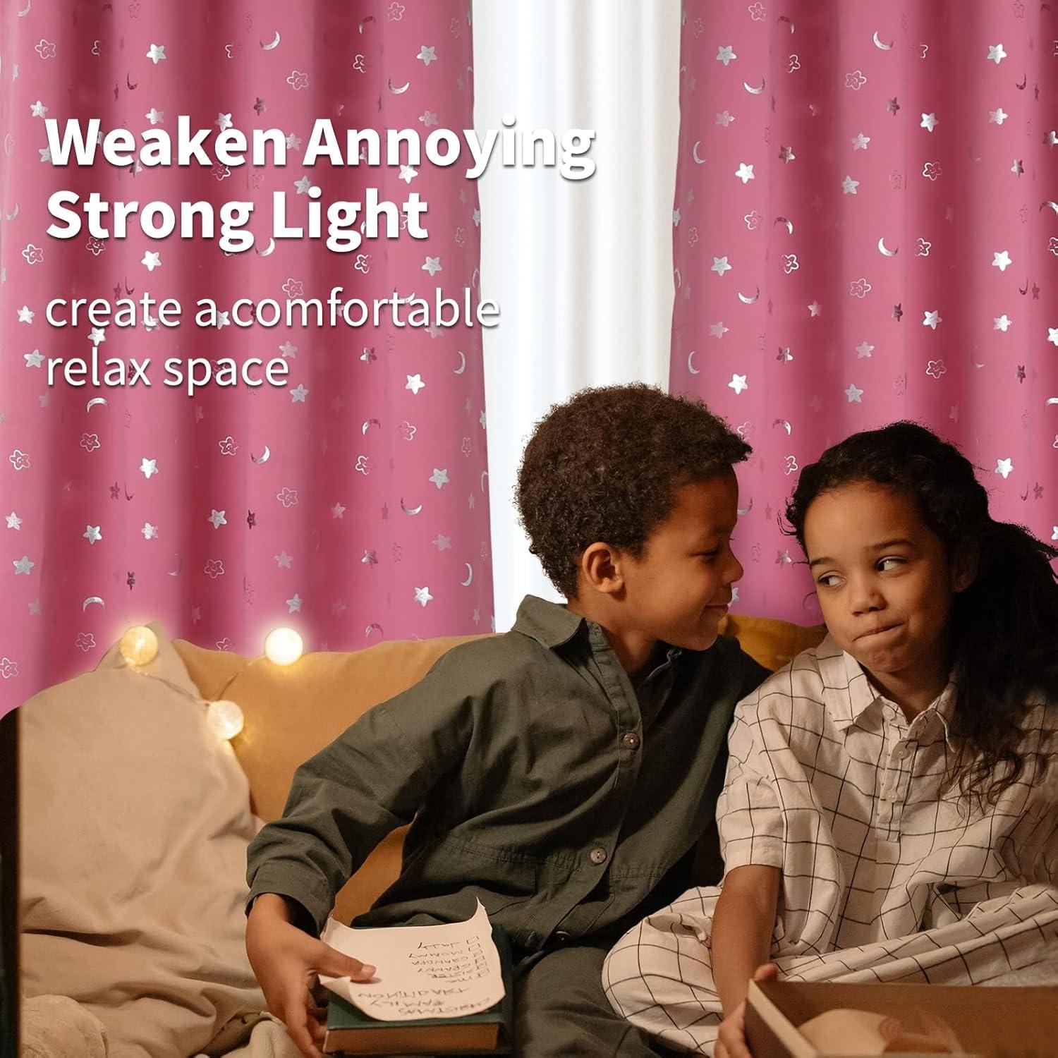 Cortinas Opacas BGment Rosa 52x72 cm con Estrellas y Luna