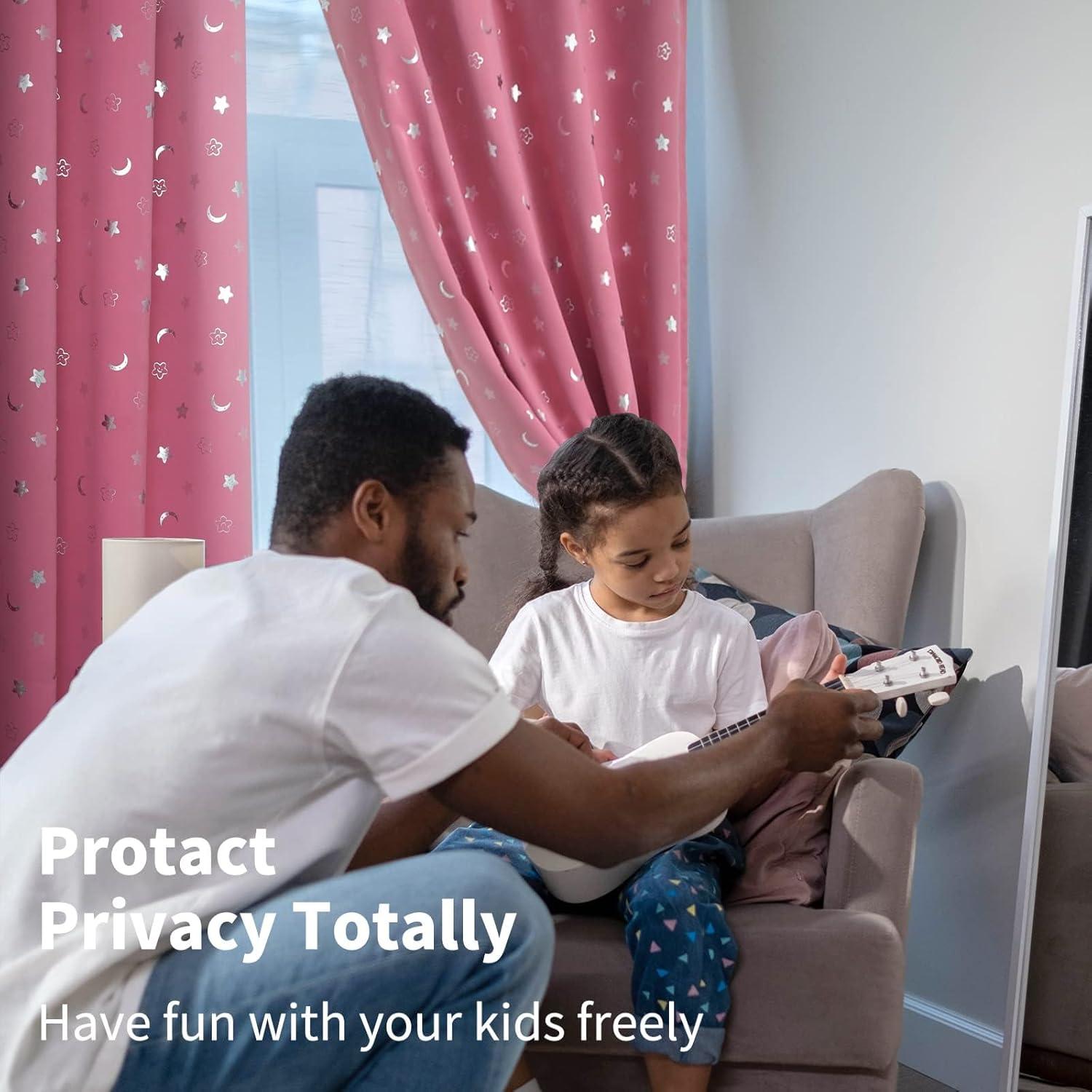 Cortinas Opacas BGment Rosa 52x72 cm con Estrellas y Luna