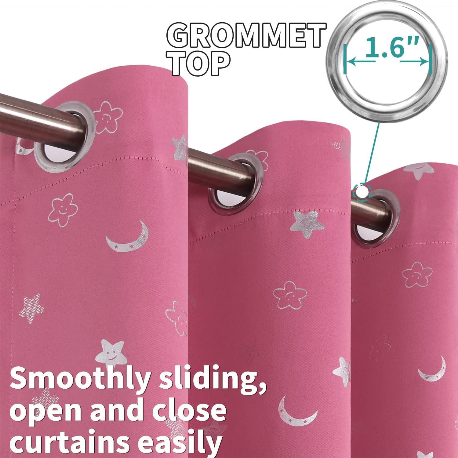 Cortinas Opacas BGment Rosa 52x72 cm con Estrellas y Luna