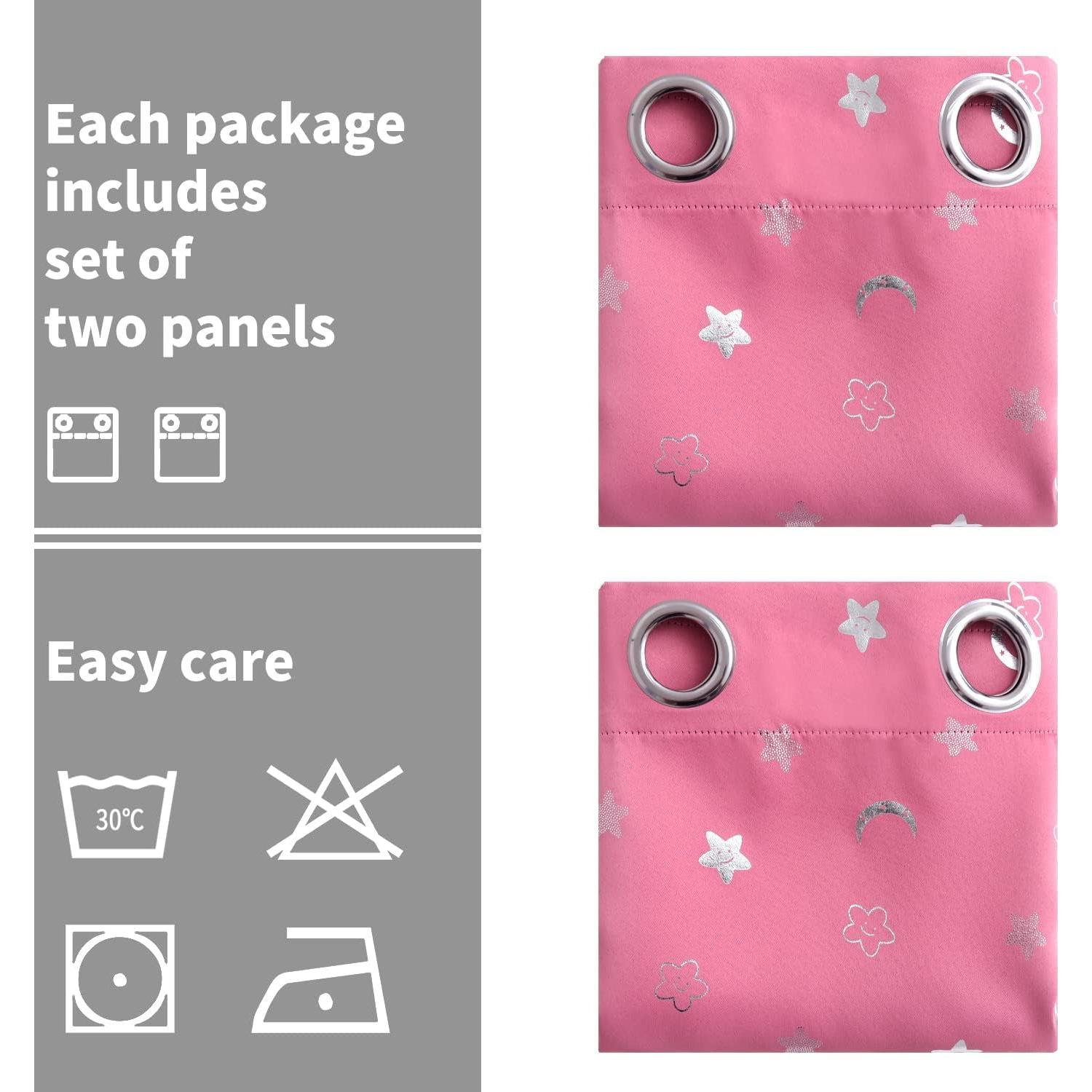 Cortinas Opacas BGment Rosa 52x72 cm con Estrellas y Luna