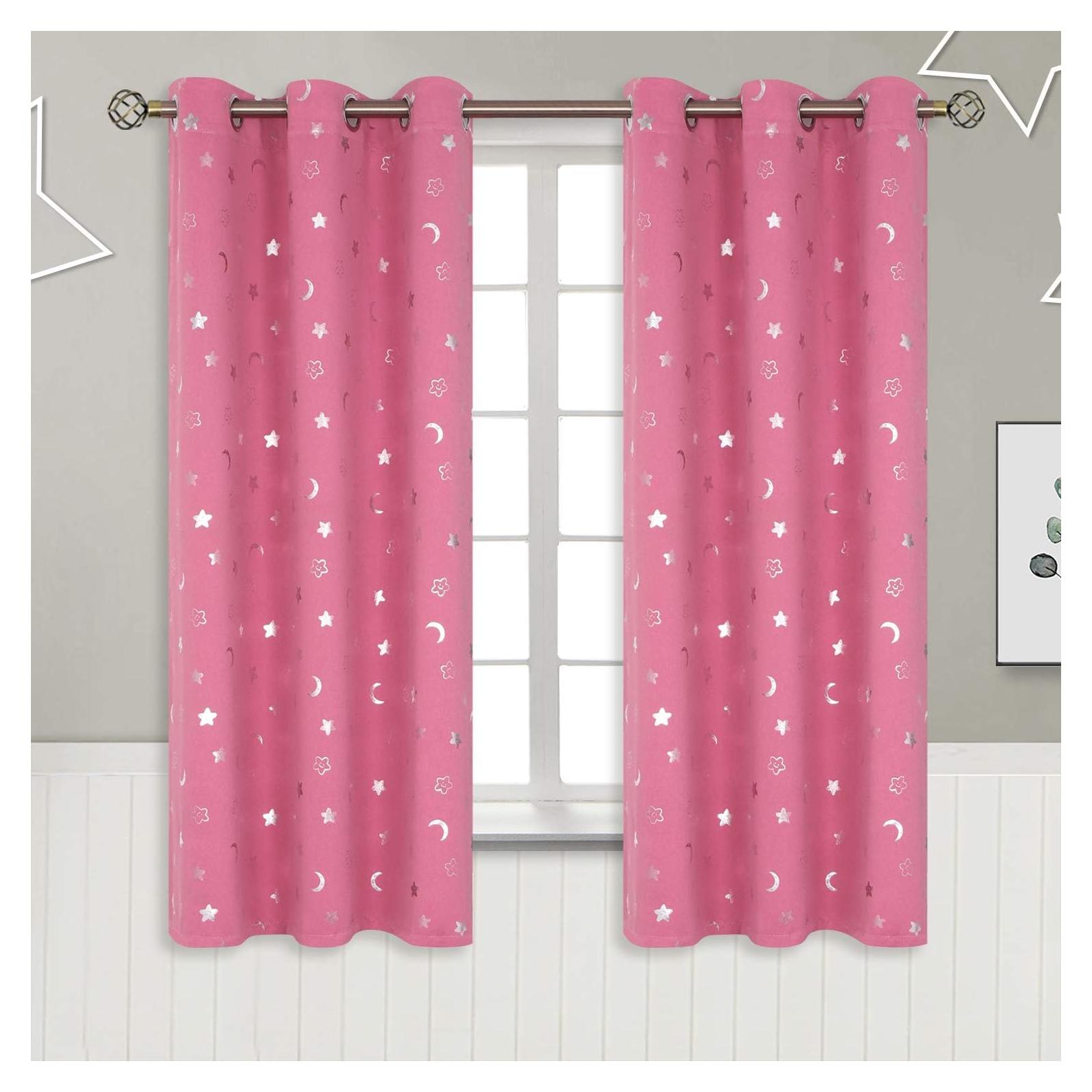 Cortinas Opacas BGment Rosa 2 Paneles 160x106 cm Estrellas