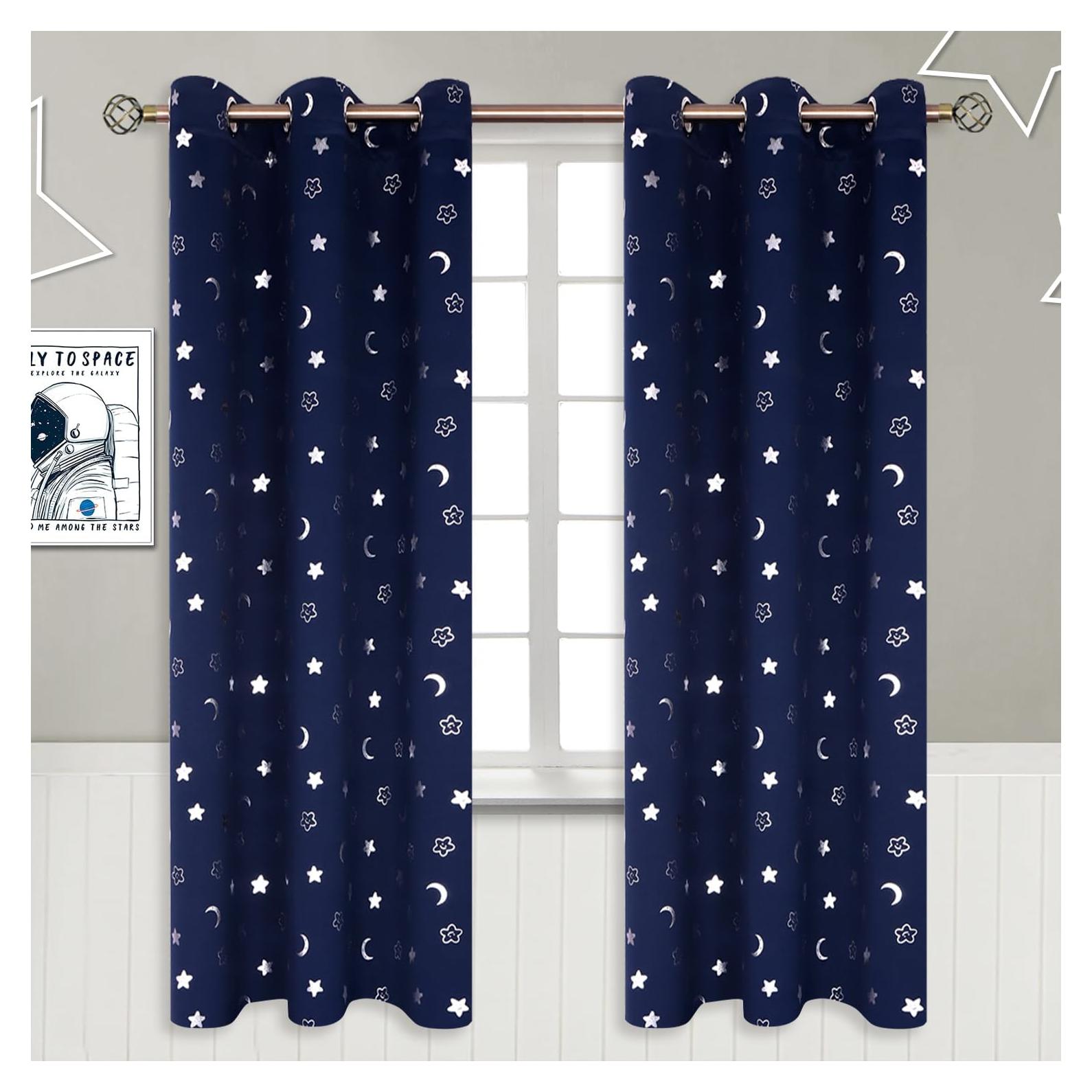 Cortinas Opacas BGment 2 Paneles 42x72 Estrellas Luna