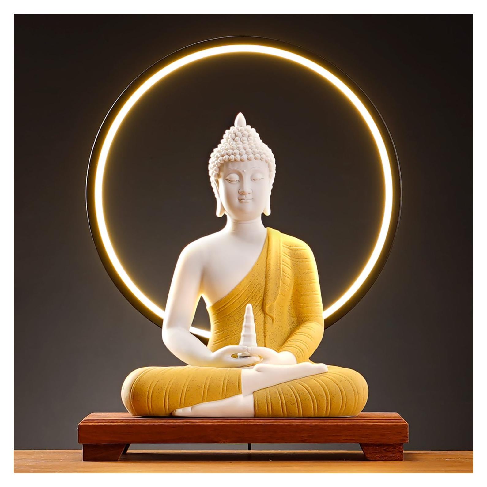 Estatua de Buda Amarillo 30.48 cm + Lámpara LED Circular 40 cm