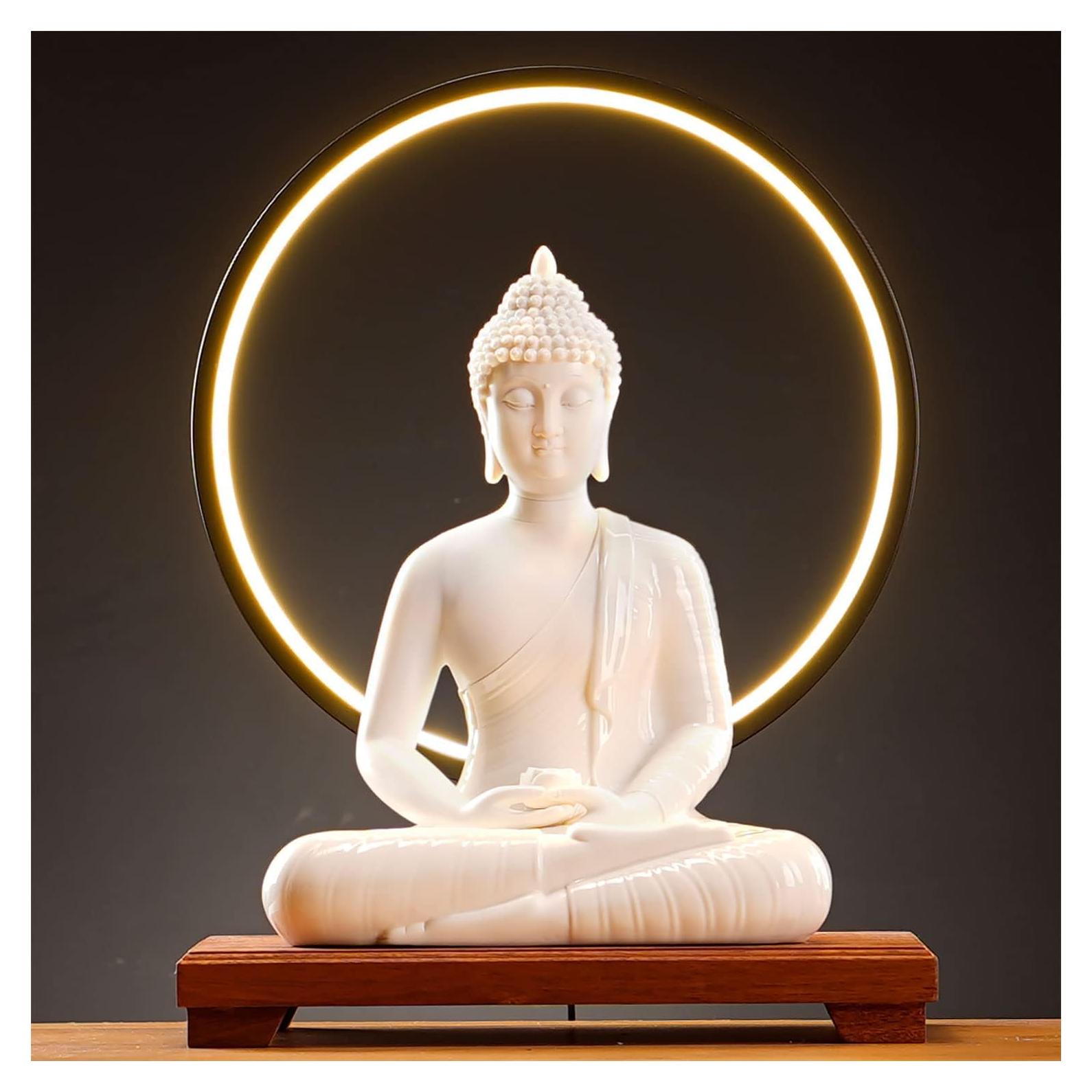 Estatua de Buda Cerámica 30.48 cm + Lámpara LED 40 cm Houlu