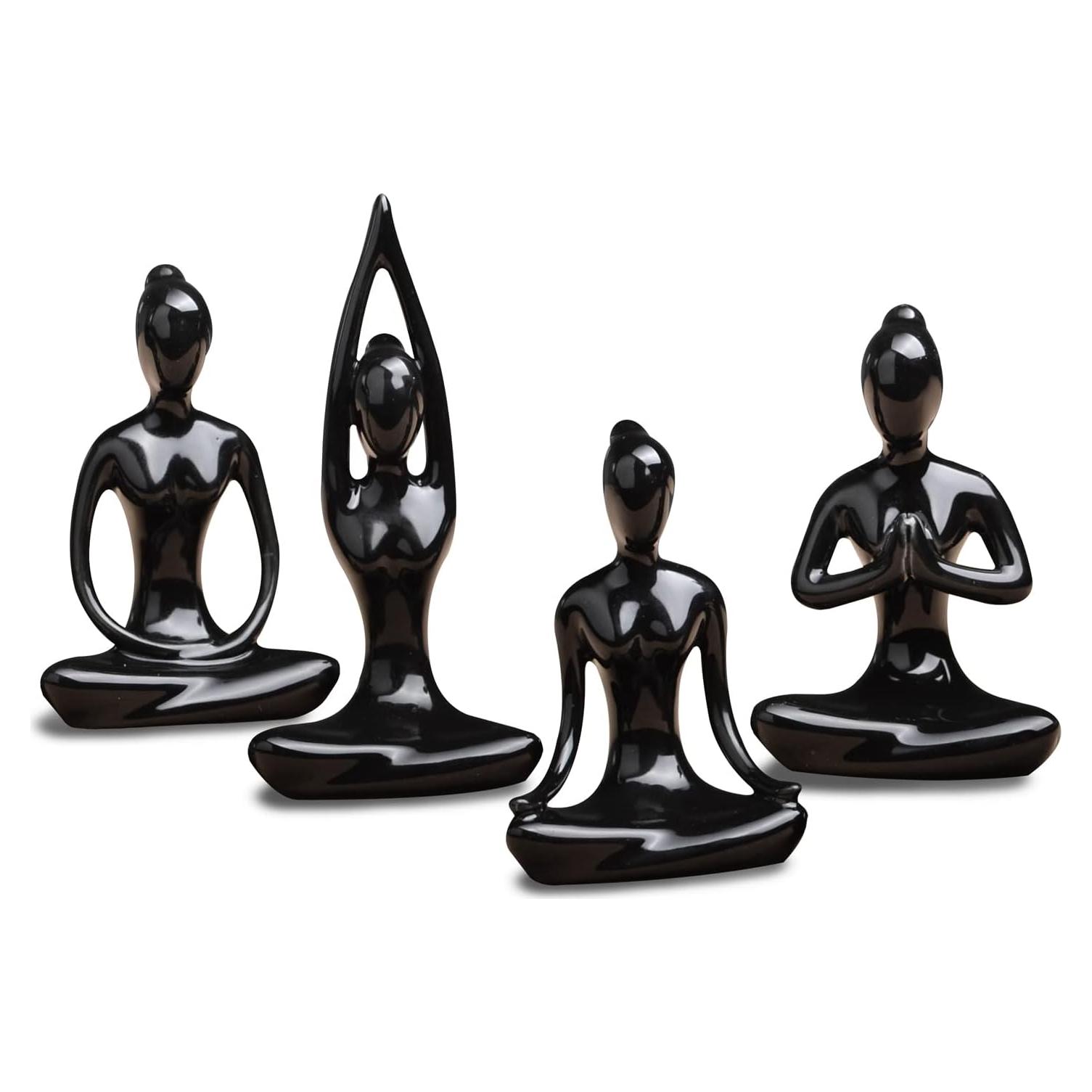 Conjunto de 4 Estatuas de Yoga Cerámica OwMell - Negro