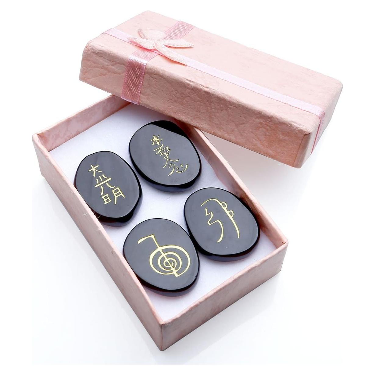 Piedras de Chakra de Ágata Negra CrystalTears 4 Pcs