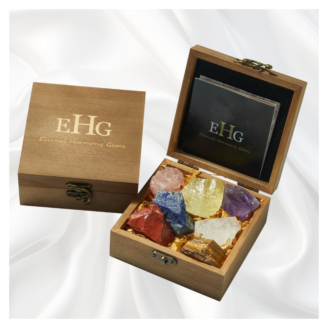 Juego de Cristales de 7 Chakras EHG en Caja de Madera 12cm