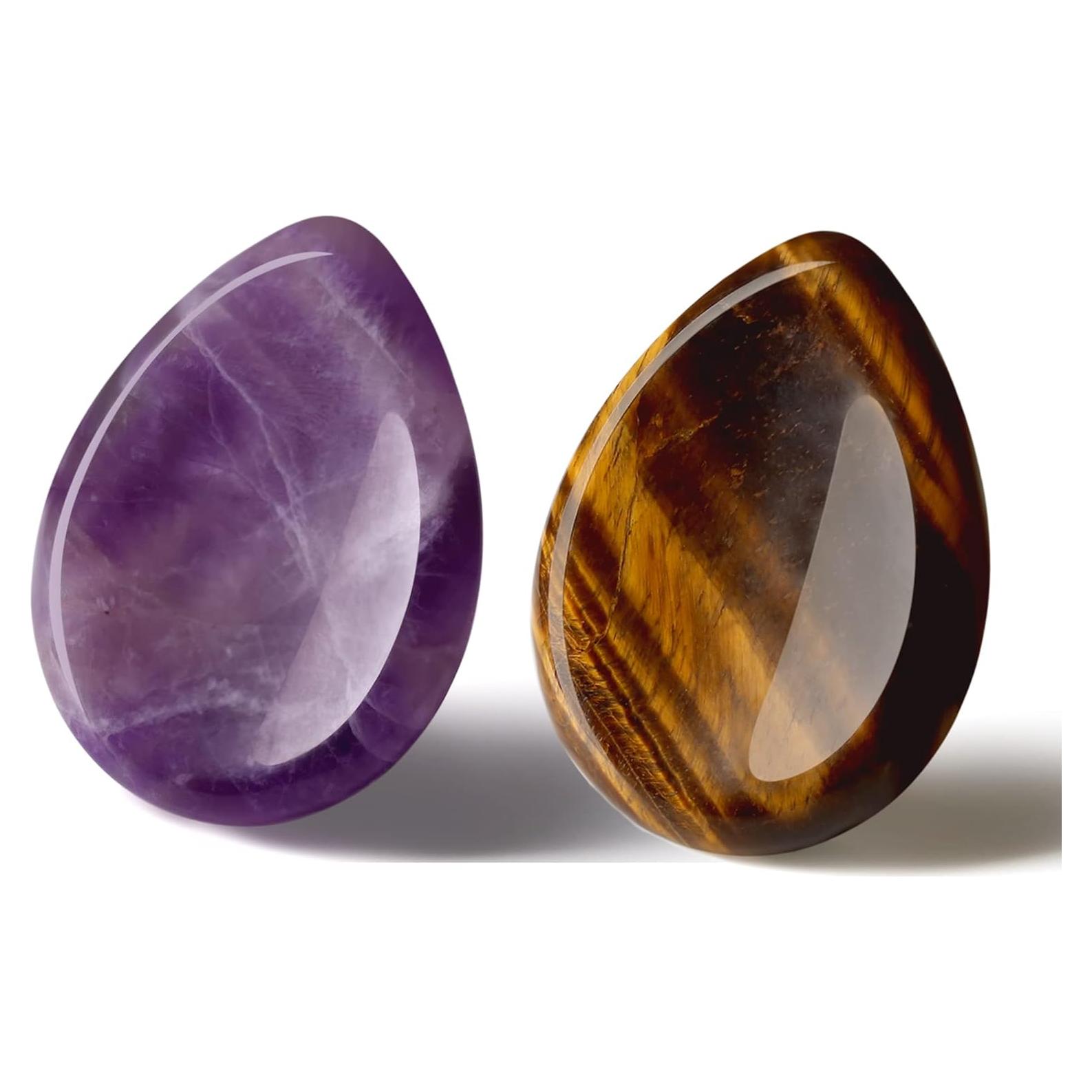 Conjunto de 2 Piedras de Preocupación Amatista y Ojo de Tigre