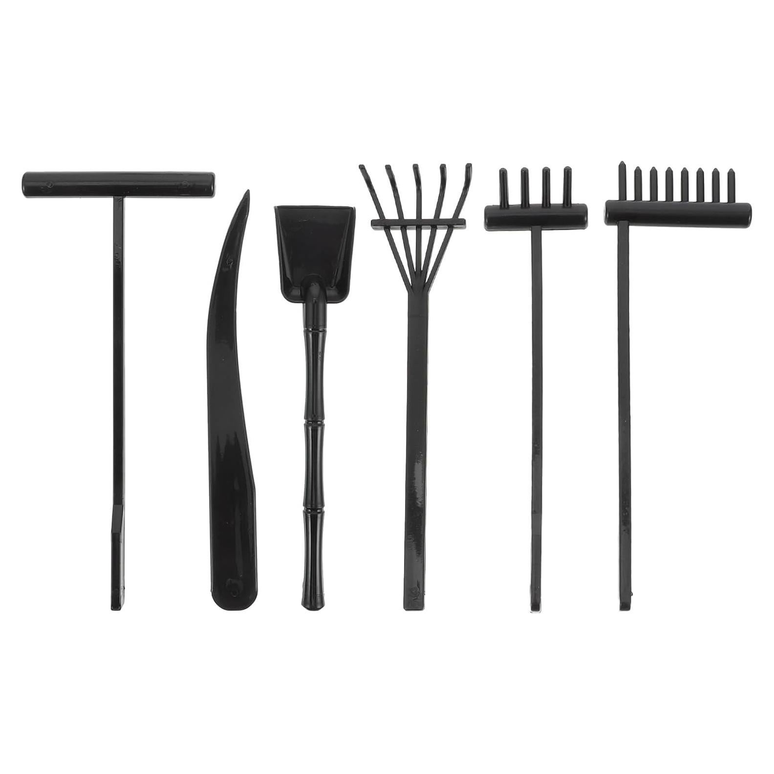 Kit 6 Pcs Rastrillos de Jardín Zen Negro - Herramientas de Arena