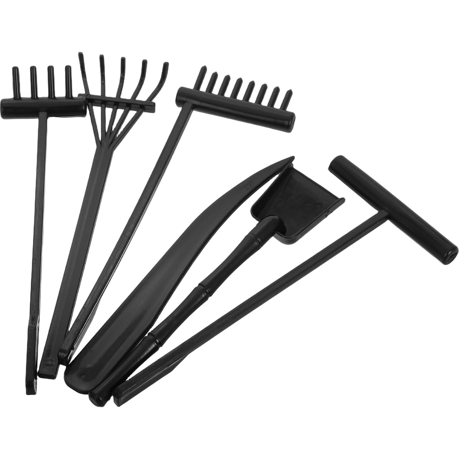 Kit 6 Pcs Rastrillos de Jardín Zen Negro - Herramientas de Arena