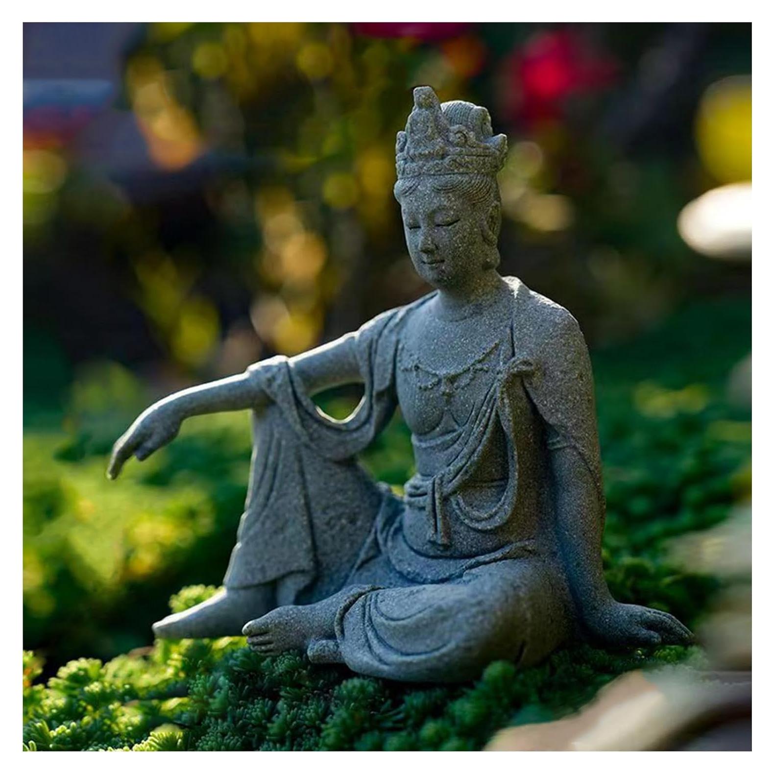 Estatua de Buda Meditando Livelyfish Arenisca Gris 15.7x14x8.9cm