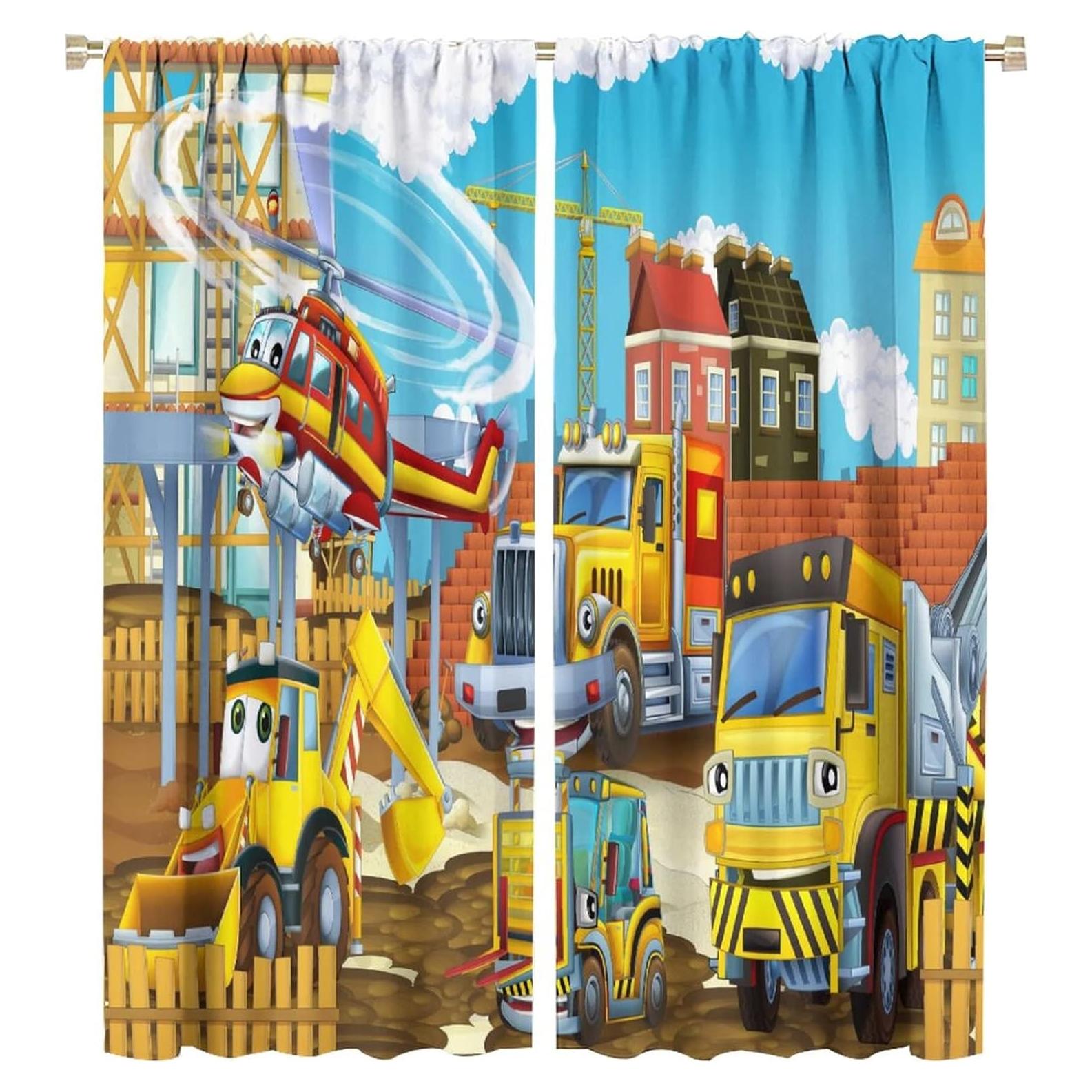 Cortinas Decorativas para Niños Construcción 53x114cm 2 Paneles