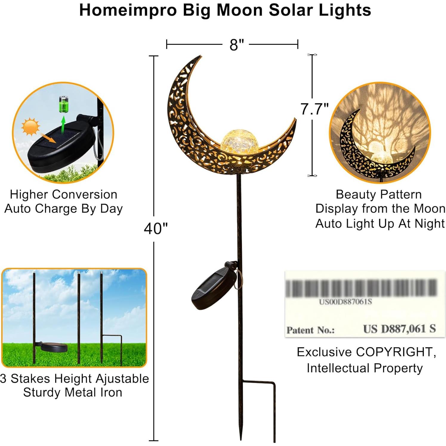Luces Solares de Jardín Homeimpro en Forma de Luna Bronce