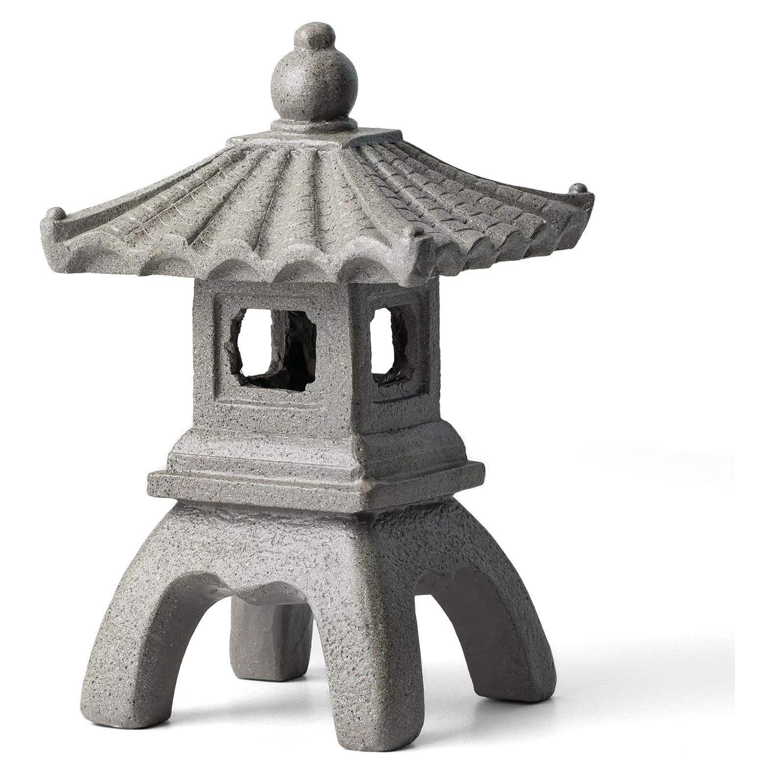 Glitzhome MGO Faux Concrete Pagoda Garden Statue Indoor and Outdoor Decoration, 16" H