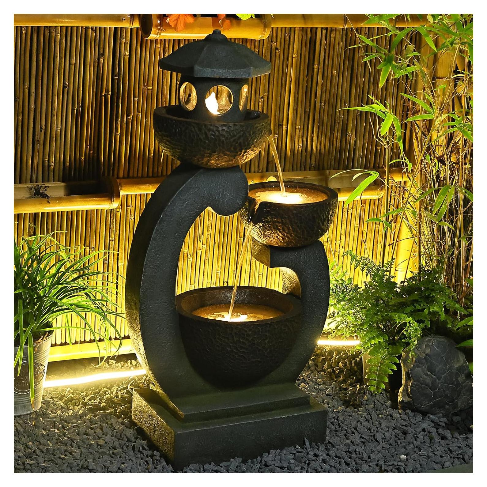 Fuente de Agua Zen Tankana 90 cm Gris con Luces LED