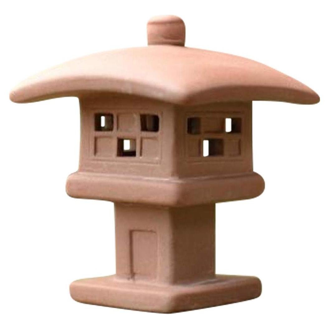 Linterna Pagoda Miniatura de Cerámica Roja para Jardín 6x6.2x7cm