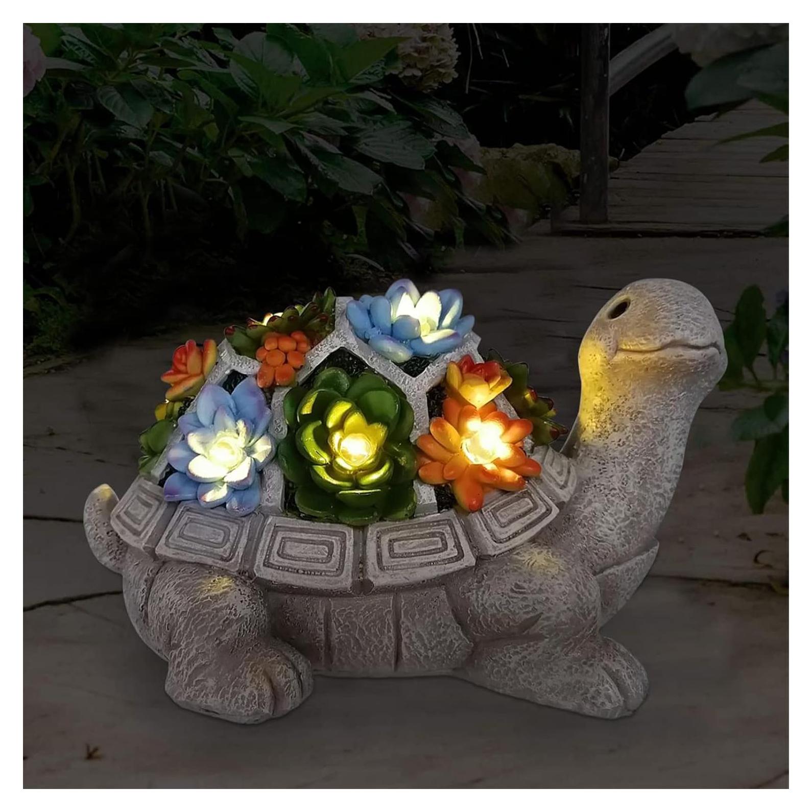 Estatua Solar de Jardín Nacome Tortuga Gris con 7 Luces LED