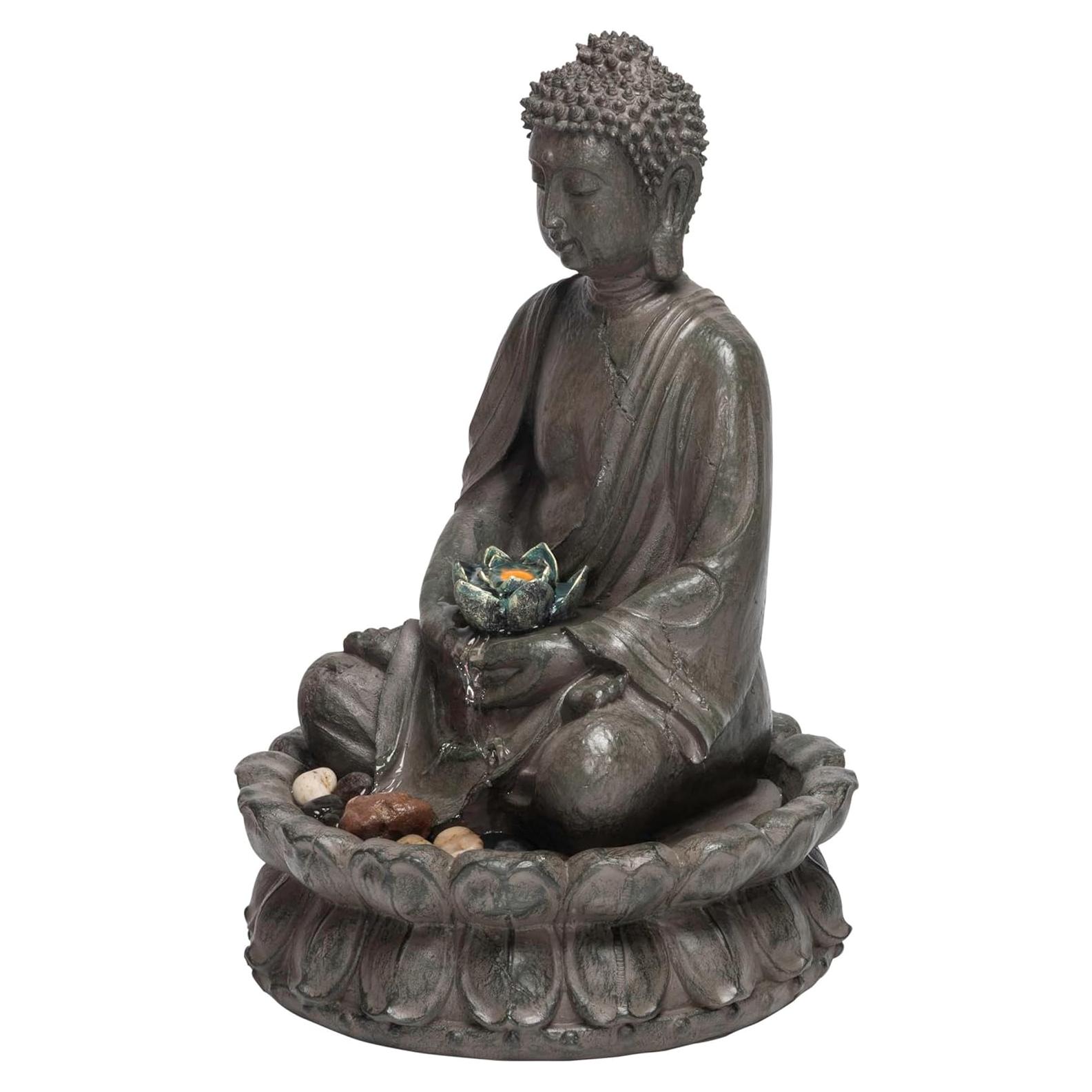 Fuente de Agua Buda Meditador Alpine GEM178 con LED 48 cm
