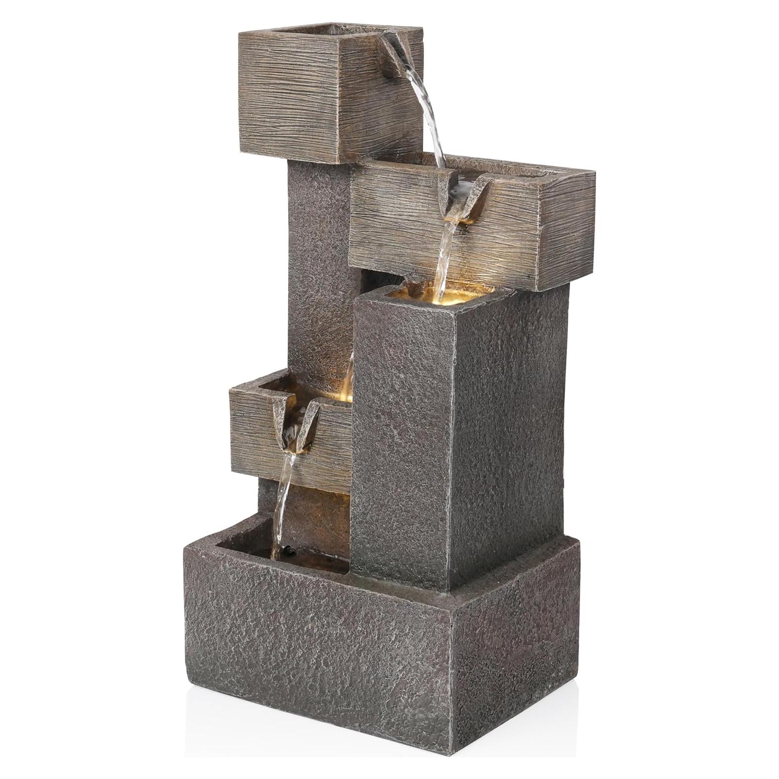 Fuente de Agua Multi-Nivel Alpine ZDQ110 48 cm con LED Gris