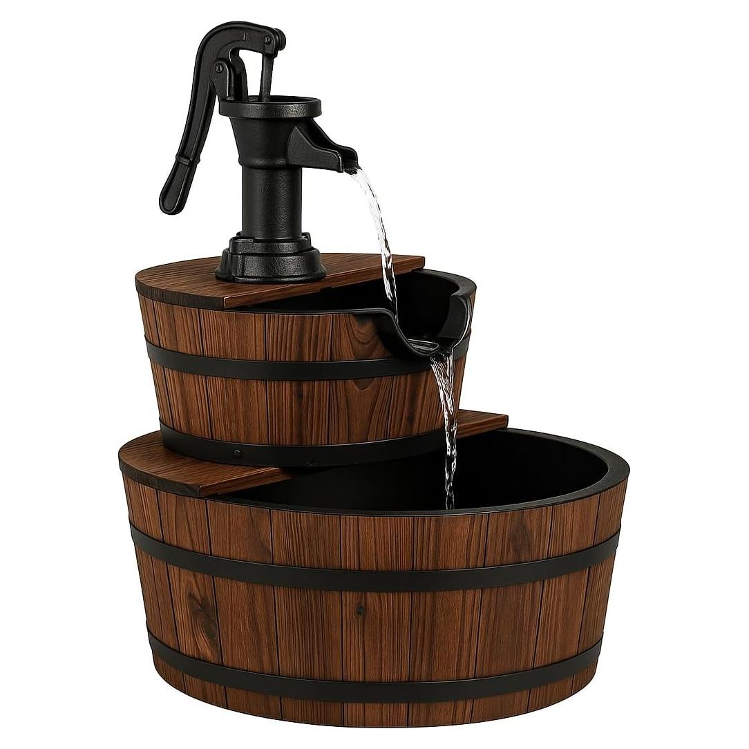 Fuente de Agua Exterior Tangkula 2 Niveles Madera Abeto 11.4L