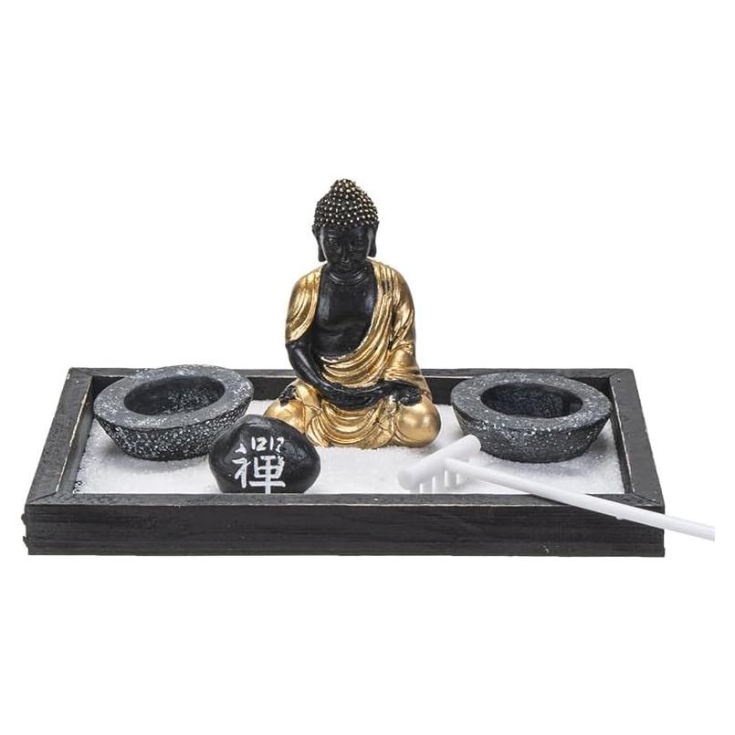 Juego de Jardín Zen Pacific Giftware con Buda Negro y Dorado