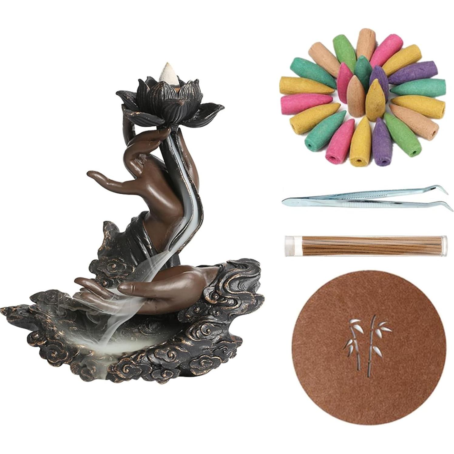 Quemador de Incienso de Retroceso Comeon Mano Zen con 20 Conos