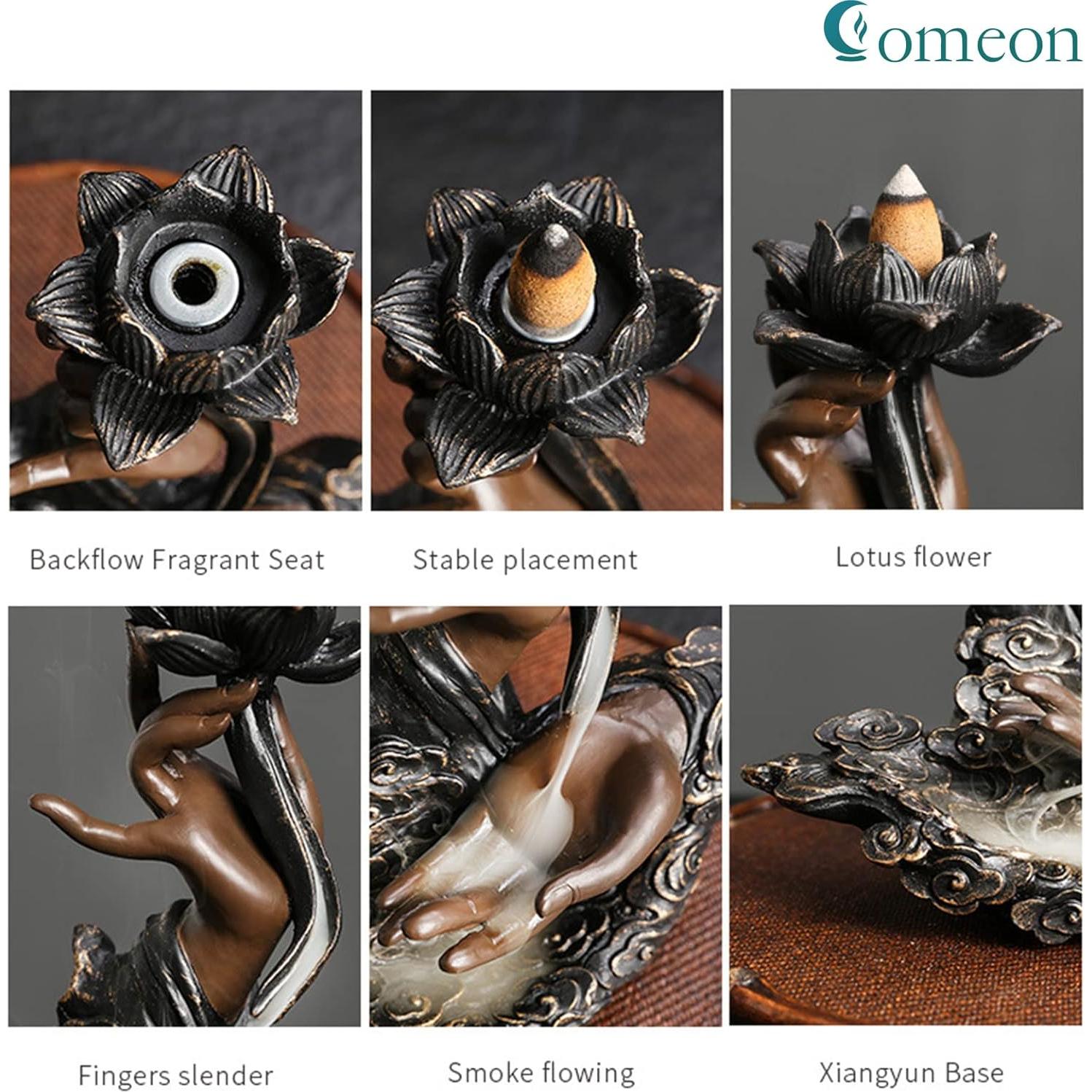 Quemador de Incienso de Retroceso Comeon Mano Zen con 20 Conos