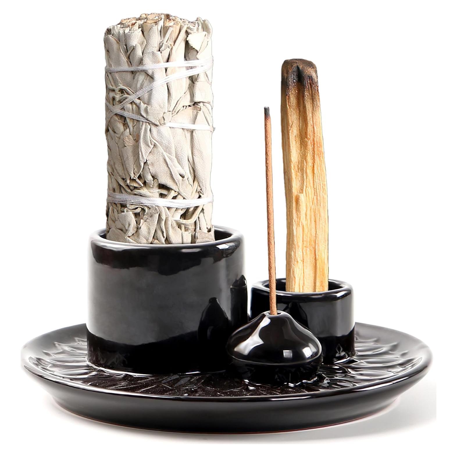 Soporte para Incienso 4 en 1 MKLZ Cerámica Negro 14 cm