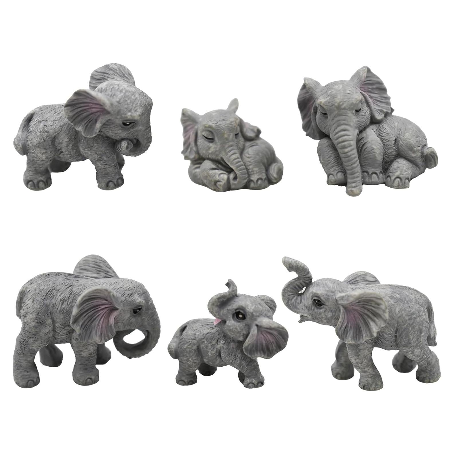 6 Figuras de Elefante Miniatura de Resina para Decoración