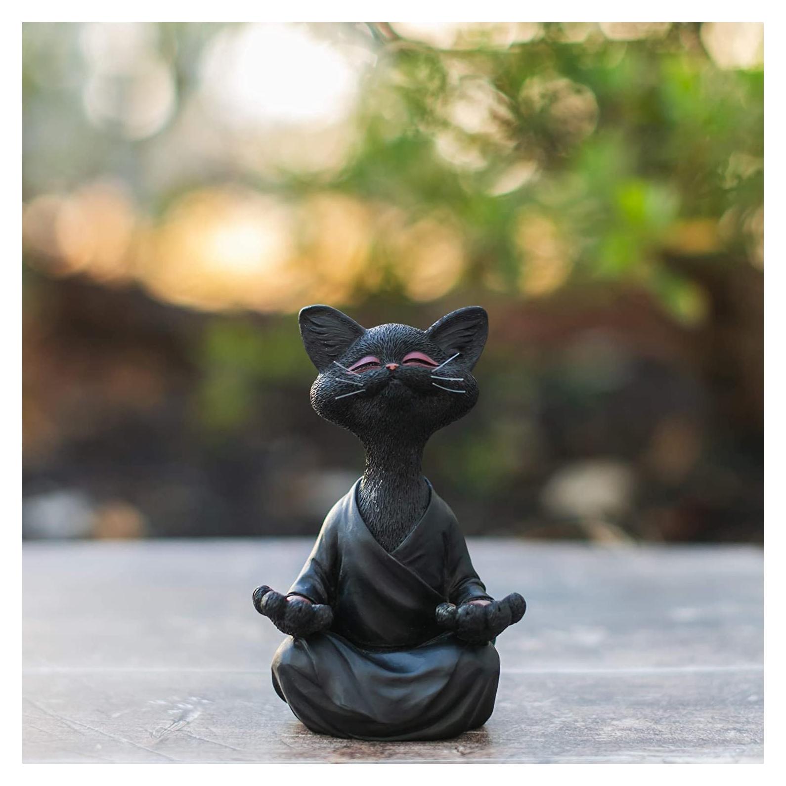 Estatua de Gato Meditador de Resina Onecen - 12.5x5.5x8cm