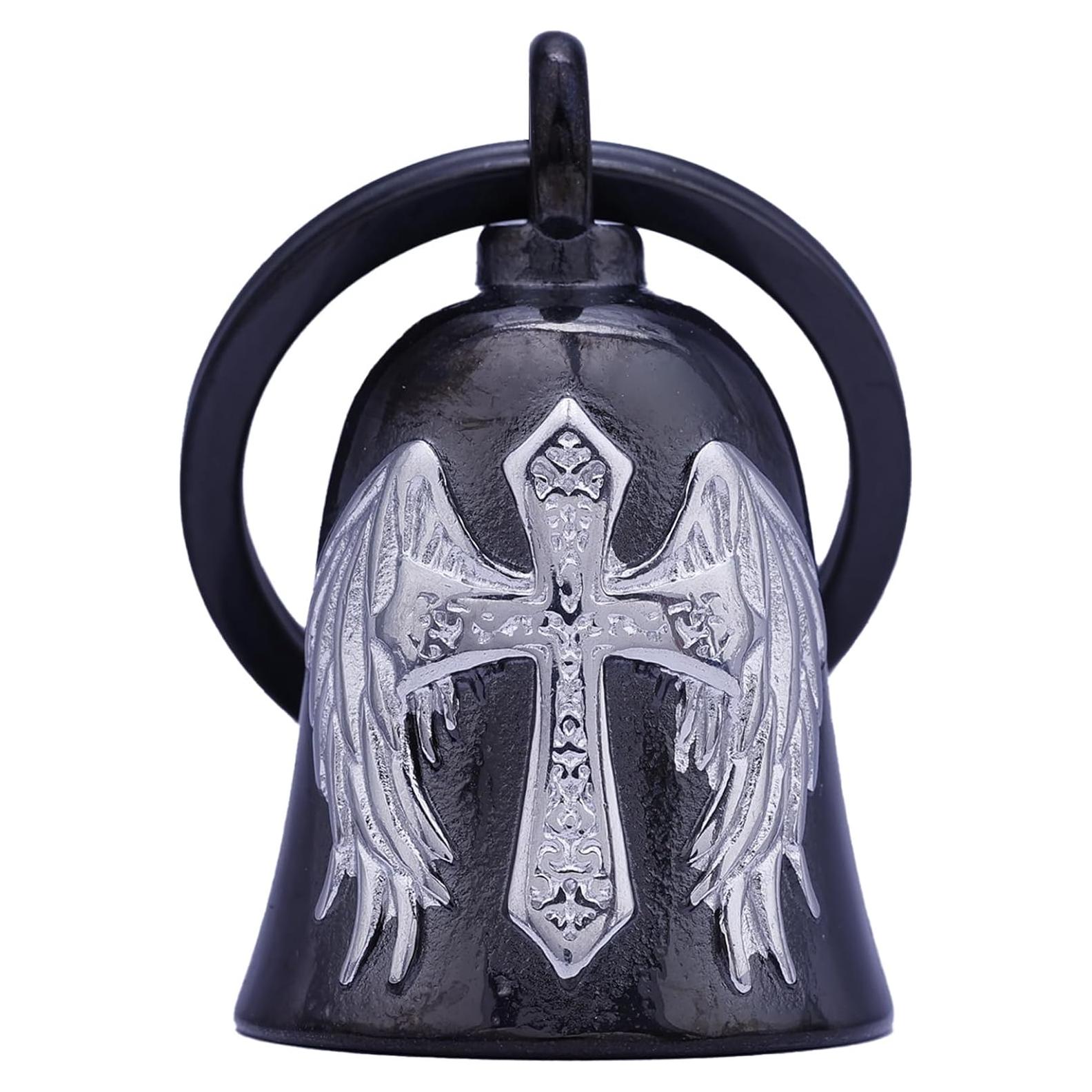 Campana de Motocicleta TEWAFOS Cruz Alada Negra Plateada