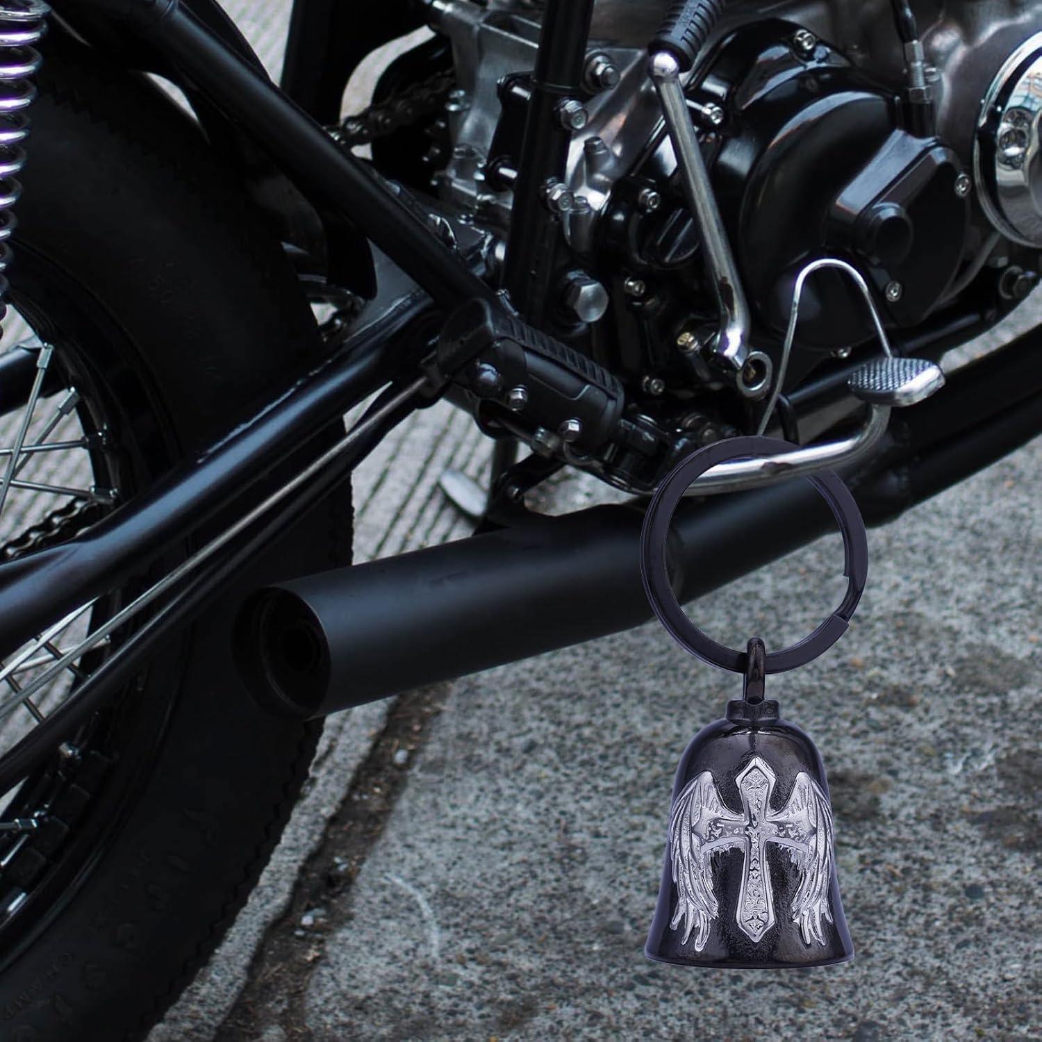 Campana de Motocicleta TEWAFOS Cruz Alada Negra Plateada