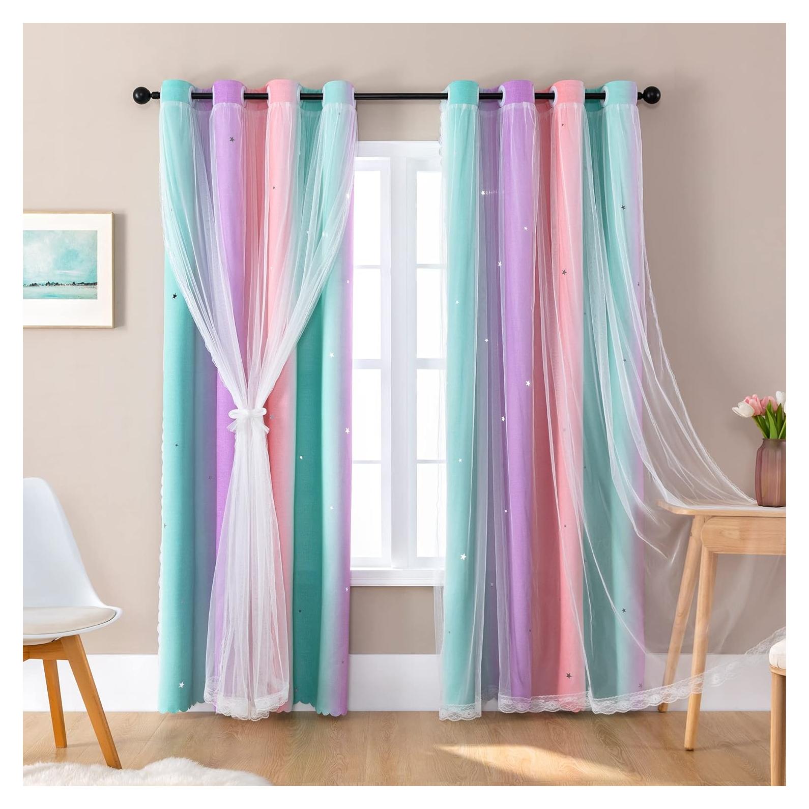 Cortina Opaca XiDi Arcoíris para Niñas 132x213 cm Rosa