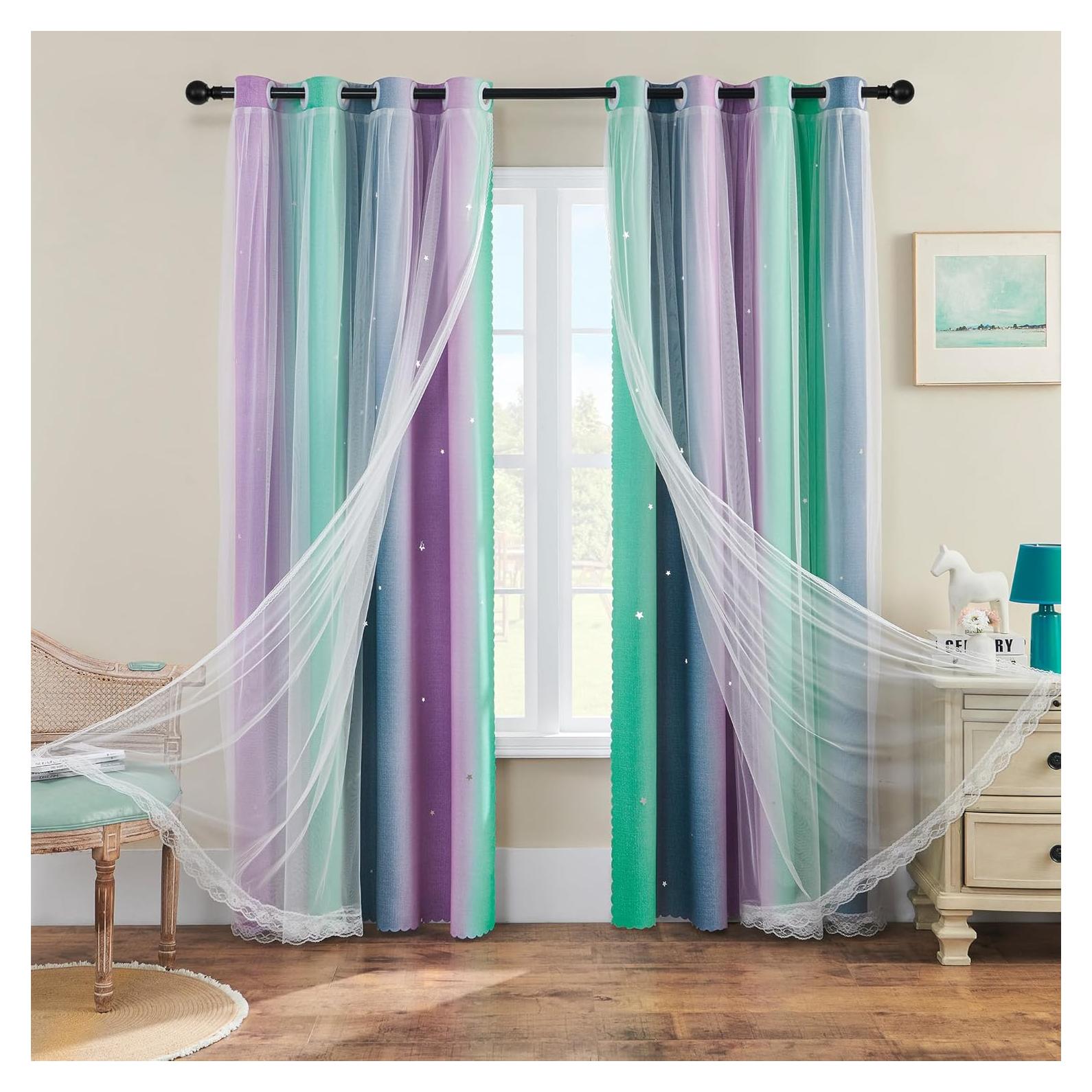 Cortina Arcoíris XiDi Morado Verde 182 cm x 86 cm 1 Panel