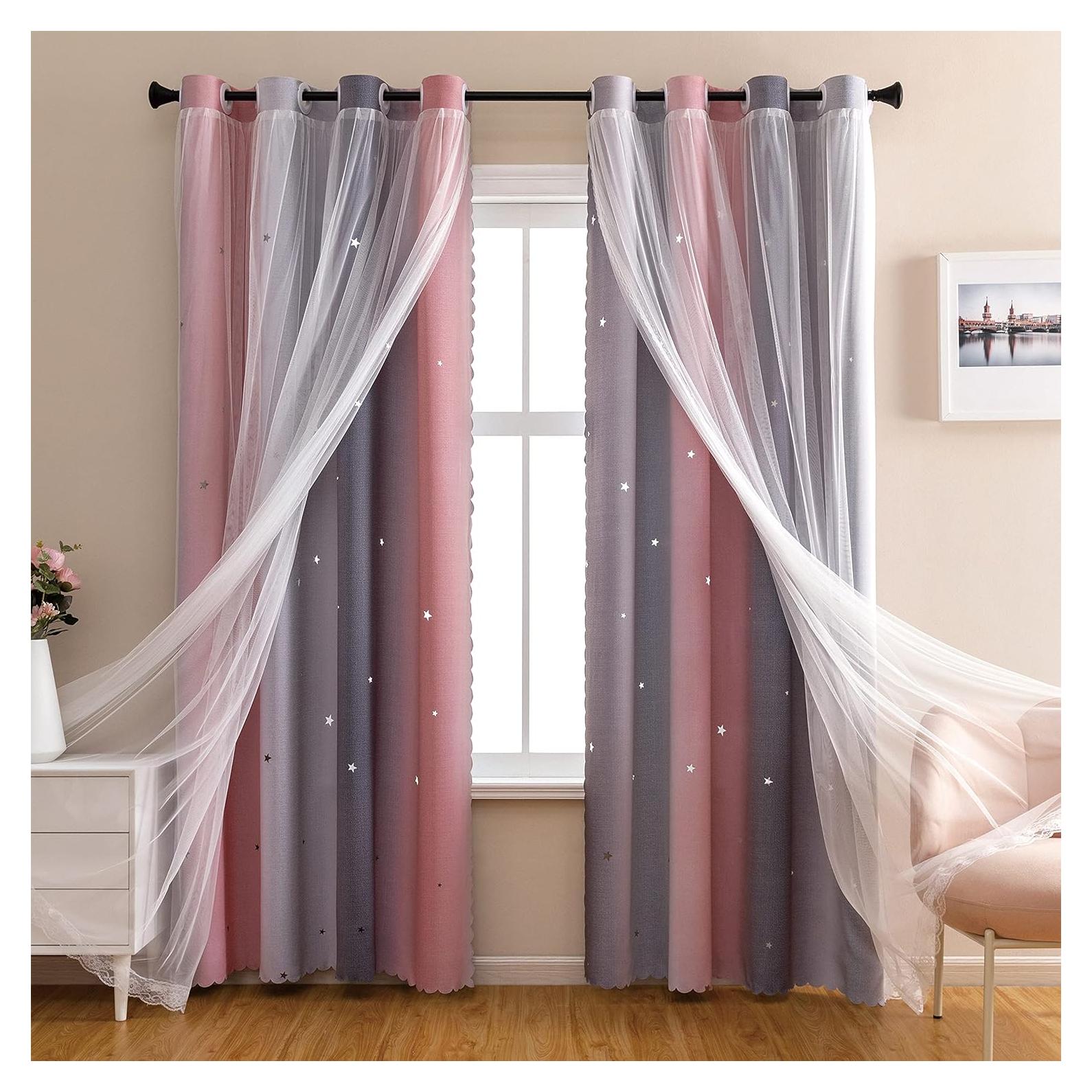 Cortina Opaca XiDi Arcoíris para Dormitorio de Niñas Rosa