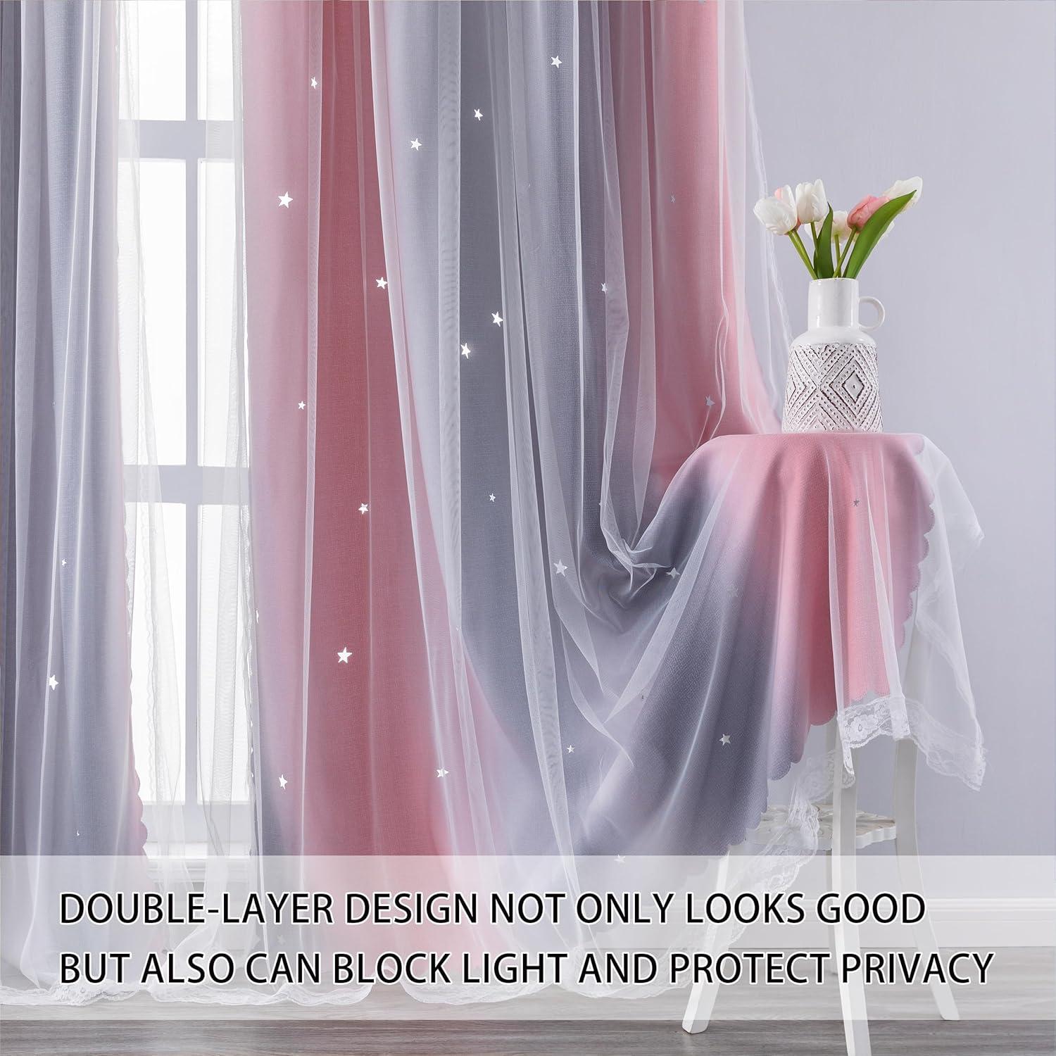 Cortina Opaca XiDi Arcoíris para Dormitorio de Niñas Rosa