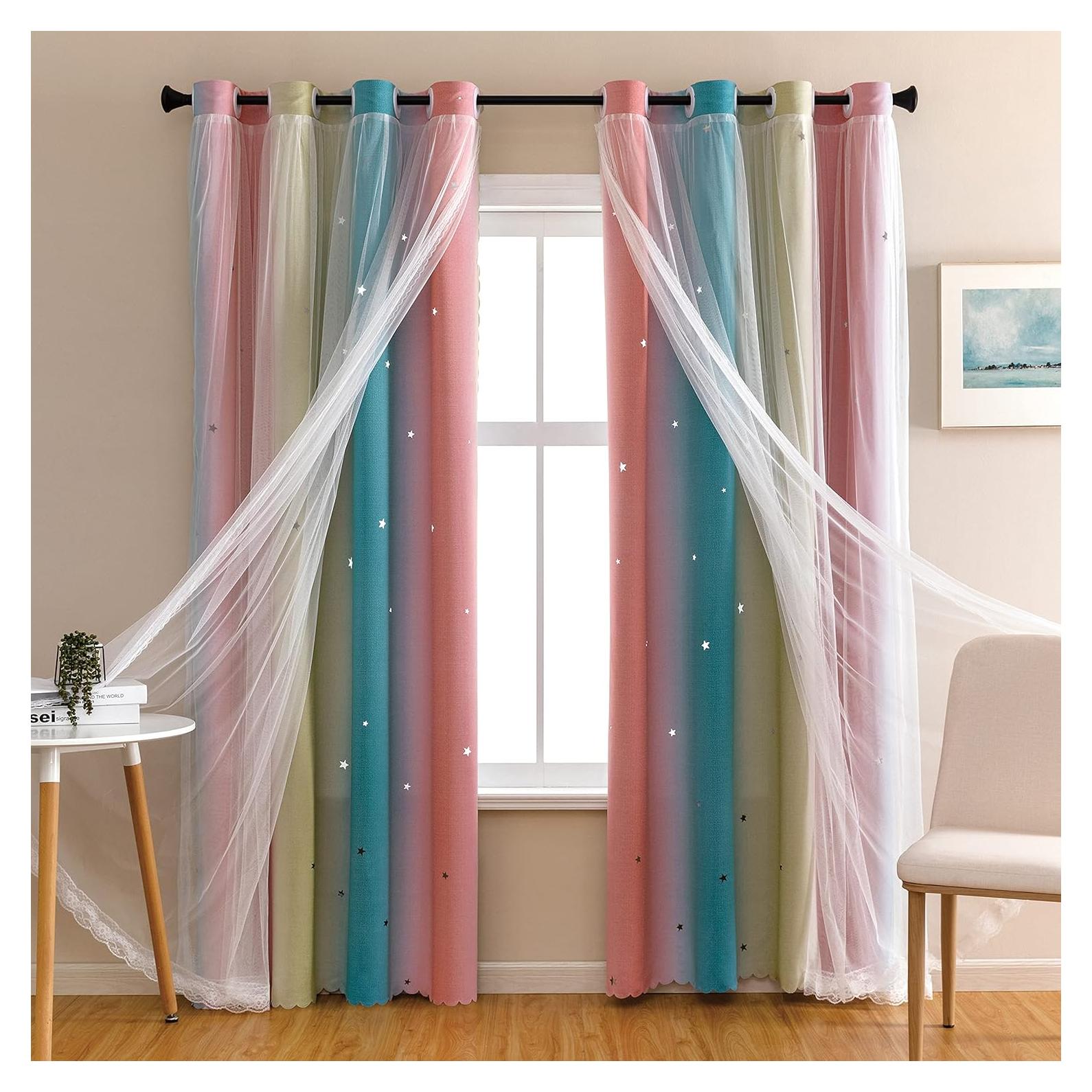 Cortina Opaca XiDi Arcoíris para Niños Rosa Azul 52x72 cm