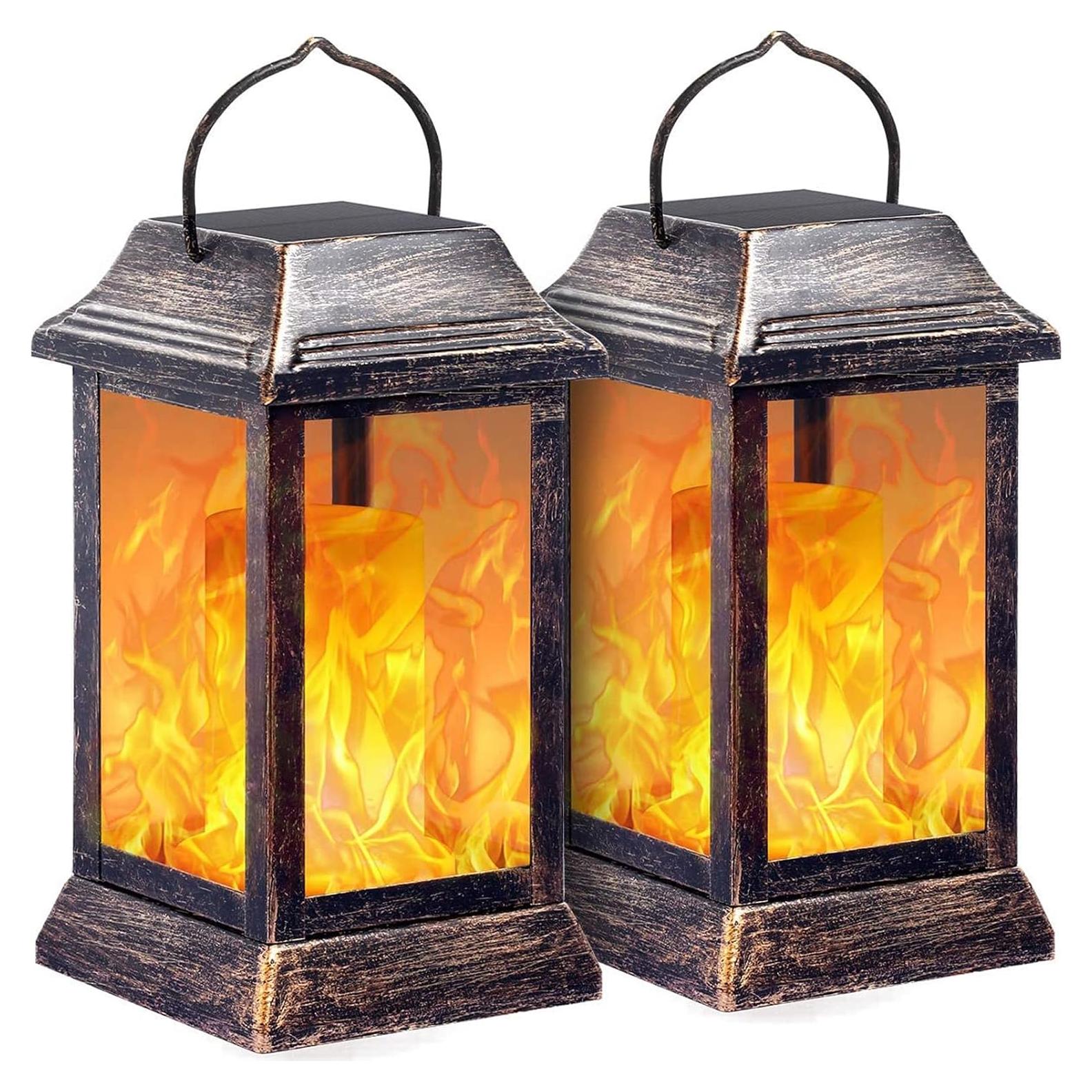 Linterna Solar TomCare de Metal con Llama Parpadeante - 2 Pzs Bronce