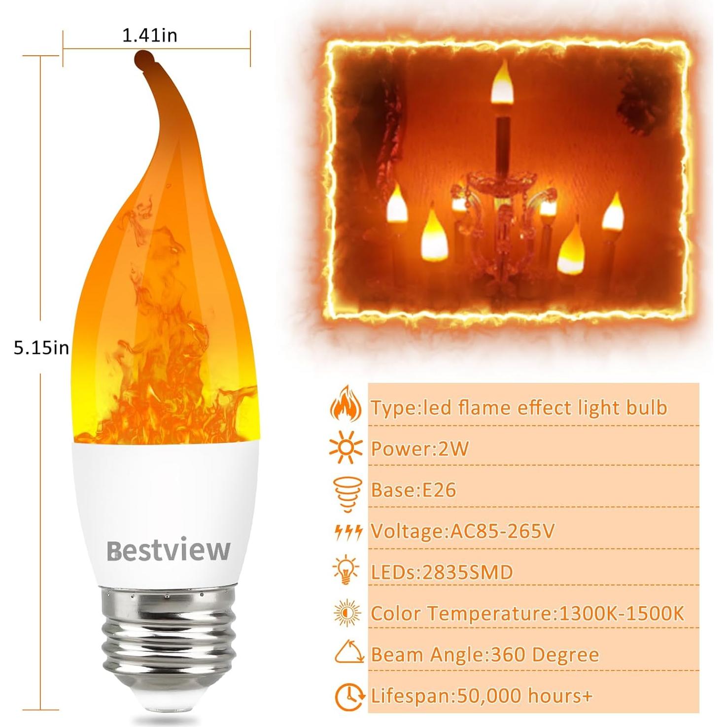 Bombillas LED E26 Bestview Efecto Llama 2 Piezas 13 cm