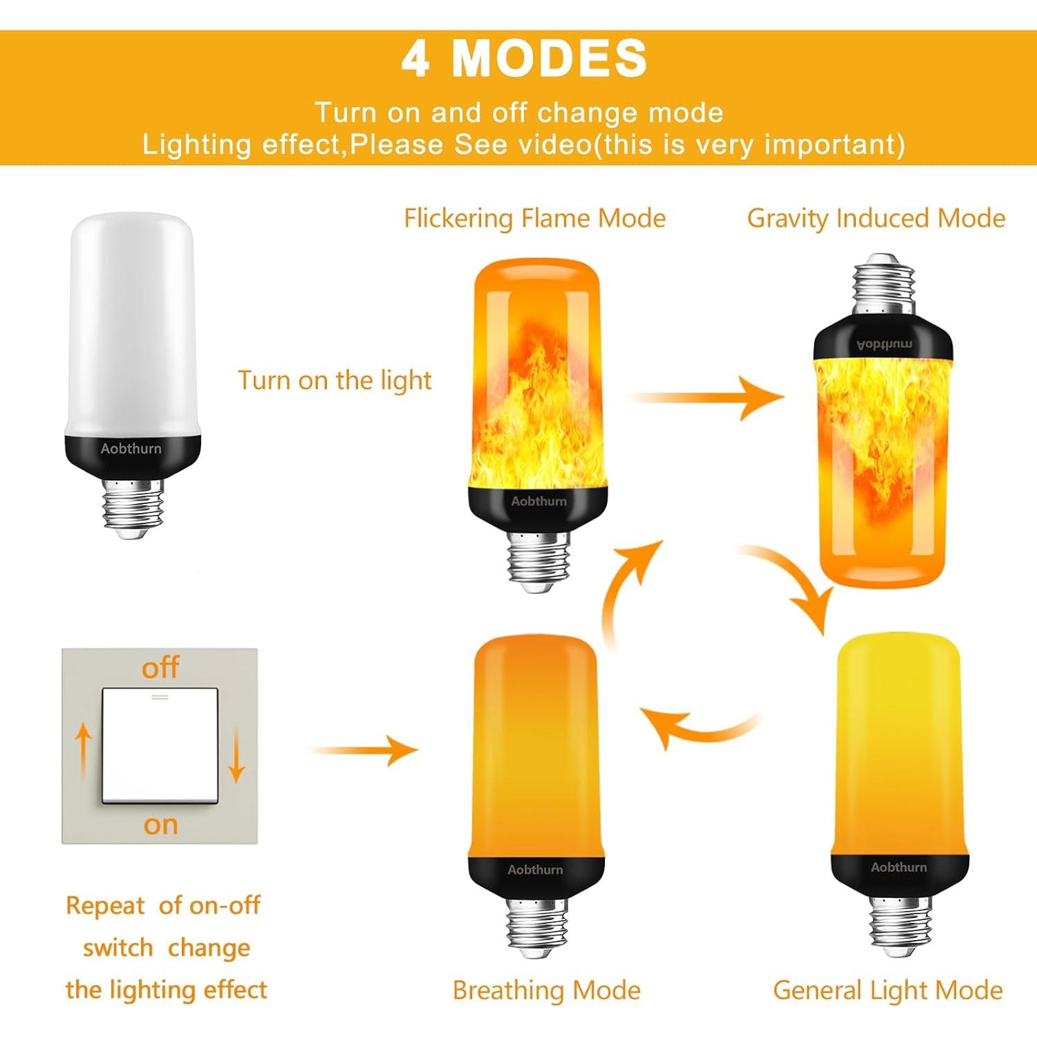 Bombillas LED E26 de Llama Simulada 3W - 4 Paquete