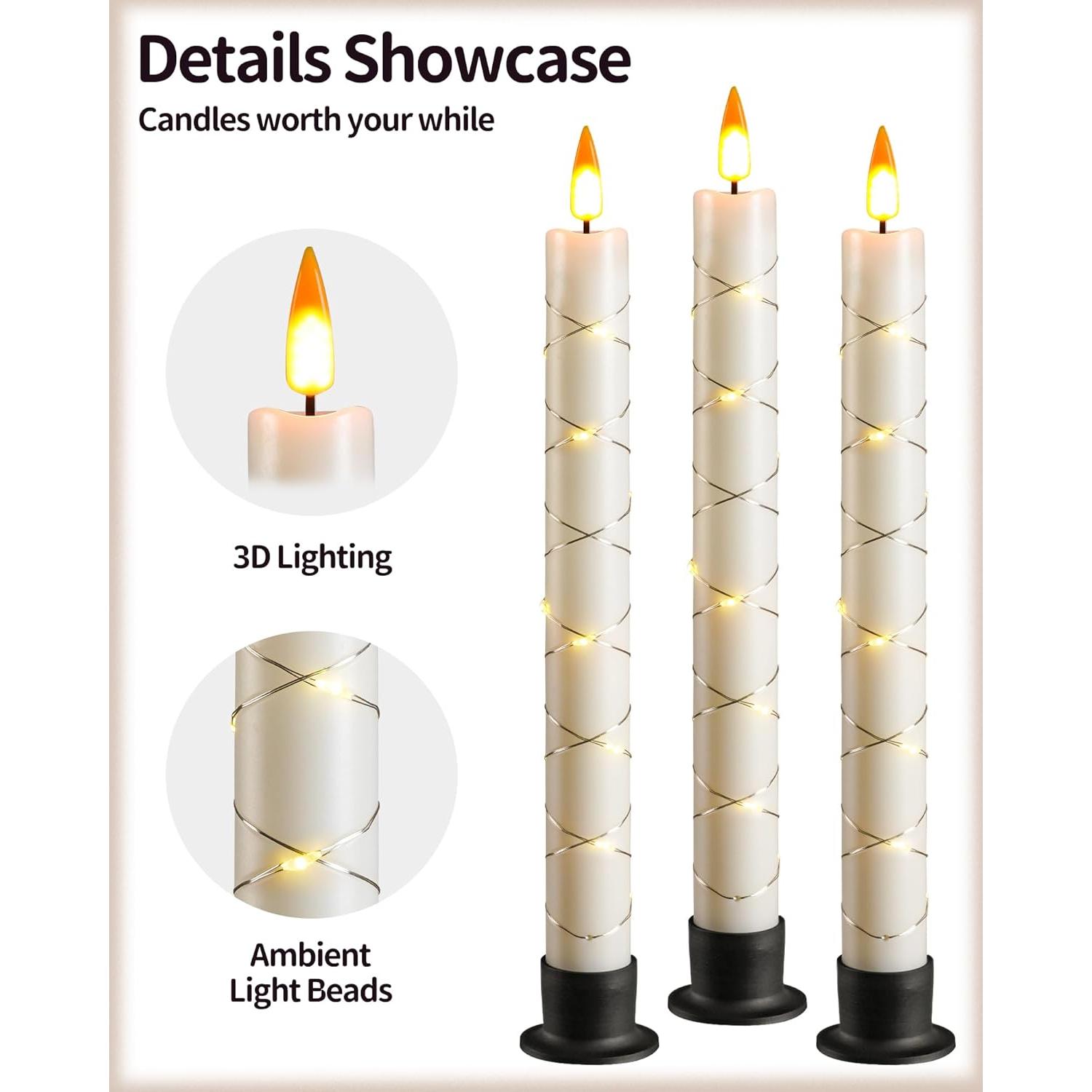 Juego de 3 Velas LED Sin Llama Da by 9.6" con Control Remoto