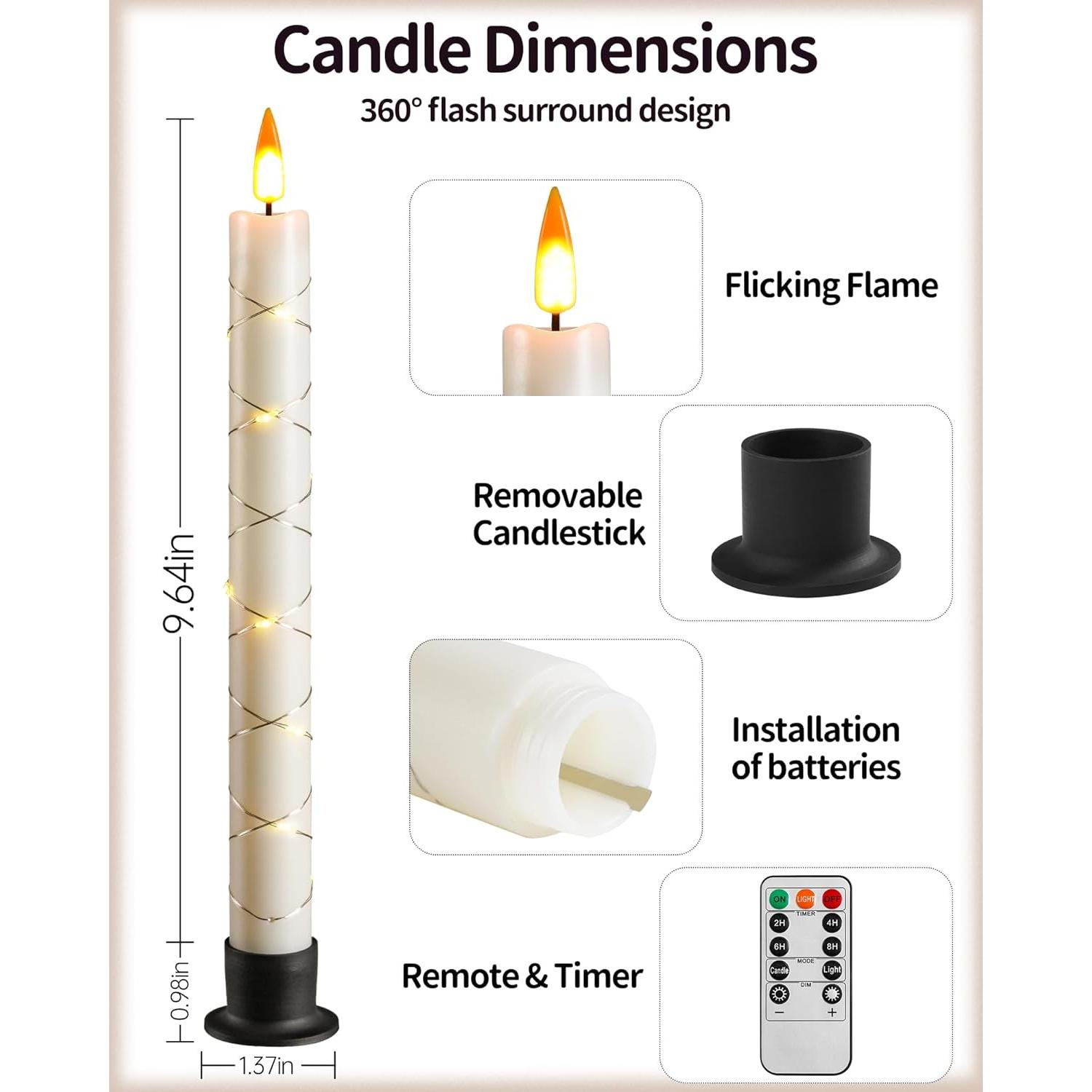 Juego de 3 Velas LED Sin Llama Da by 9.6" con Control Remoto