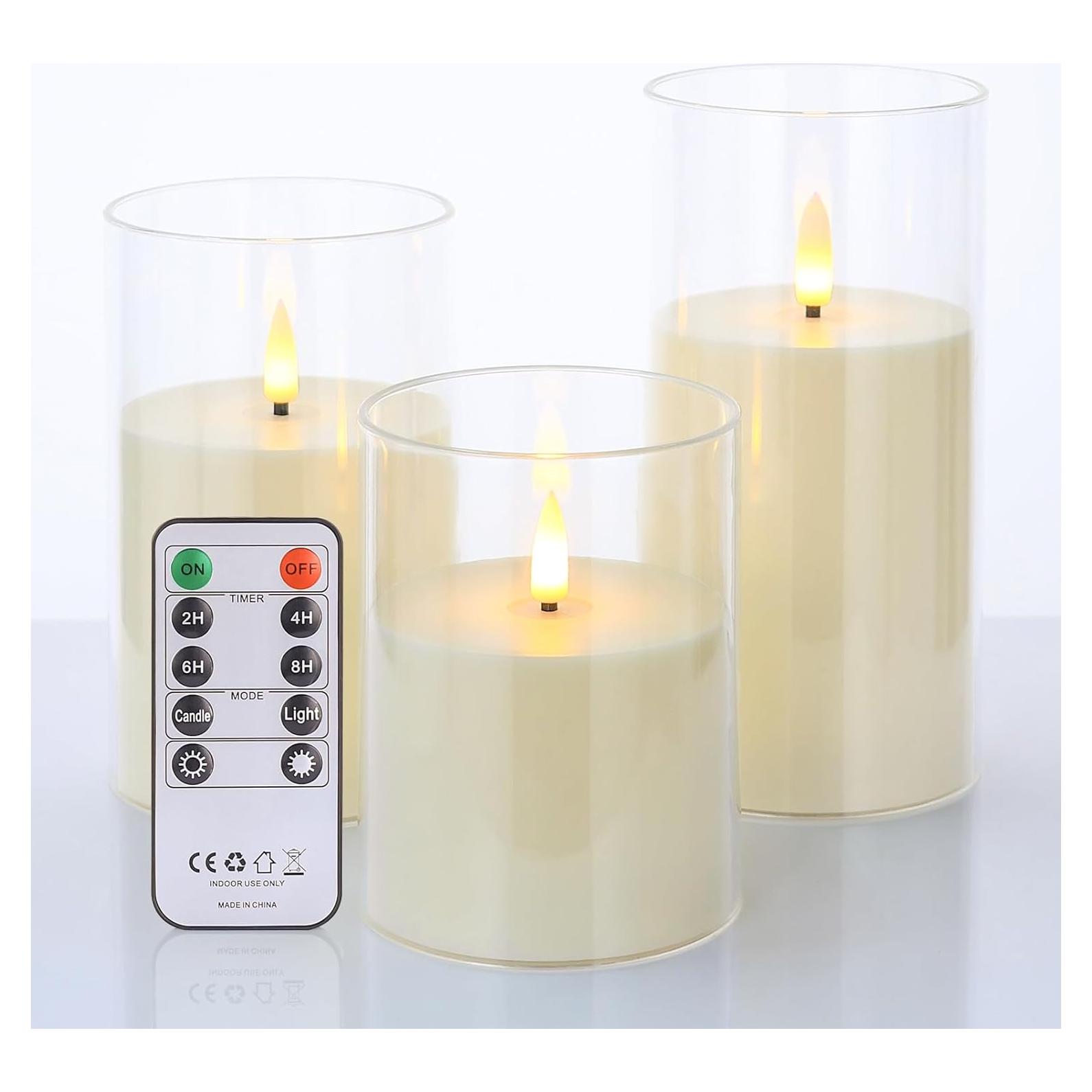 Velas LED Sin Llama SNUGBLAKI 3 Piezas con Control Remoto